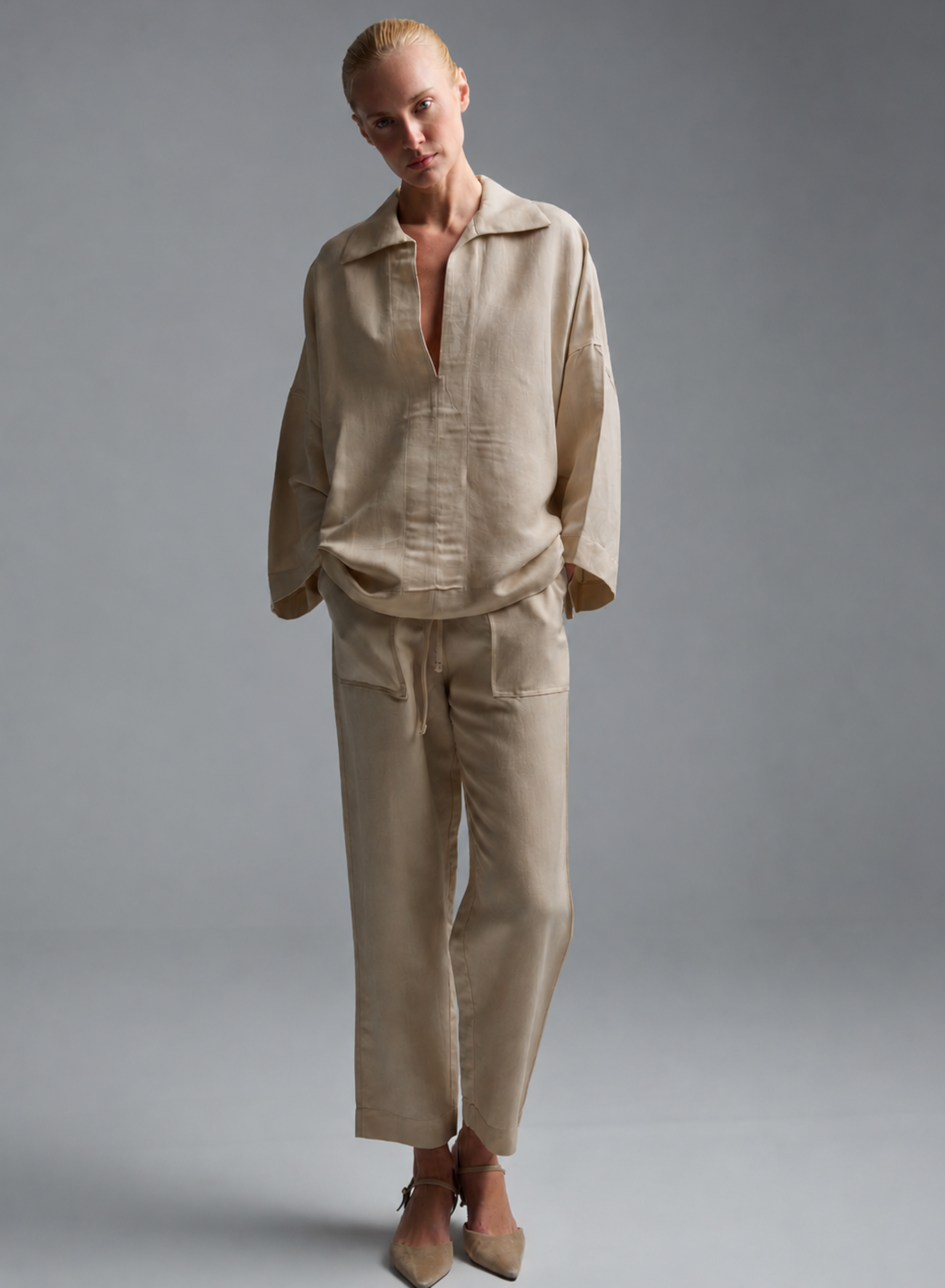 Beige Trousers with drawstring and elasticated waistband "ELIVETTE" Devotion Twins - 1