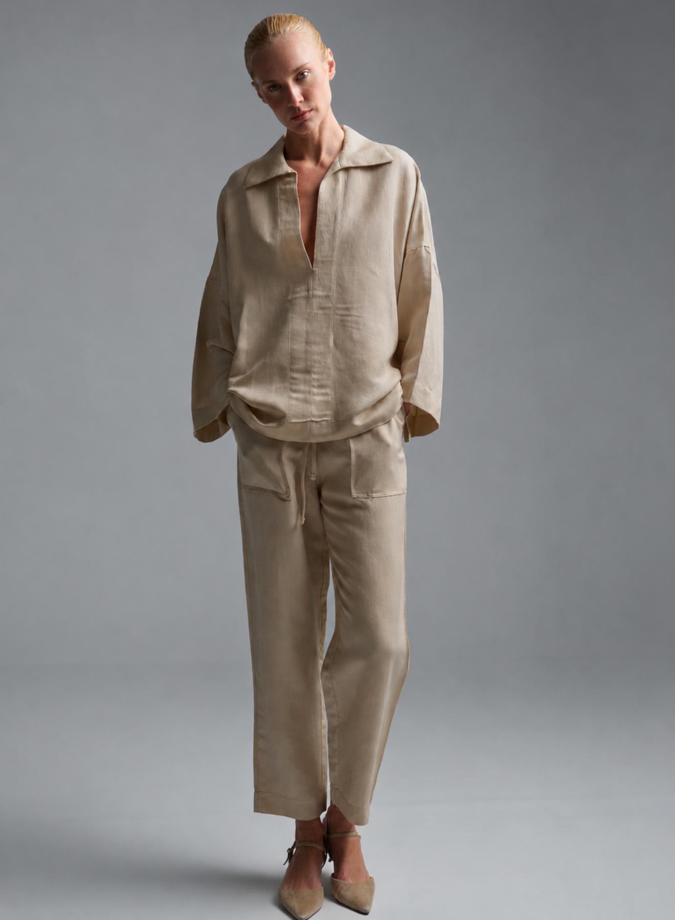 Beige Trousers with drawstring and elasticated waistband "ELIVETTE" Devotion Twins - 2