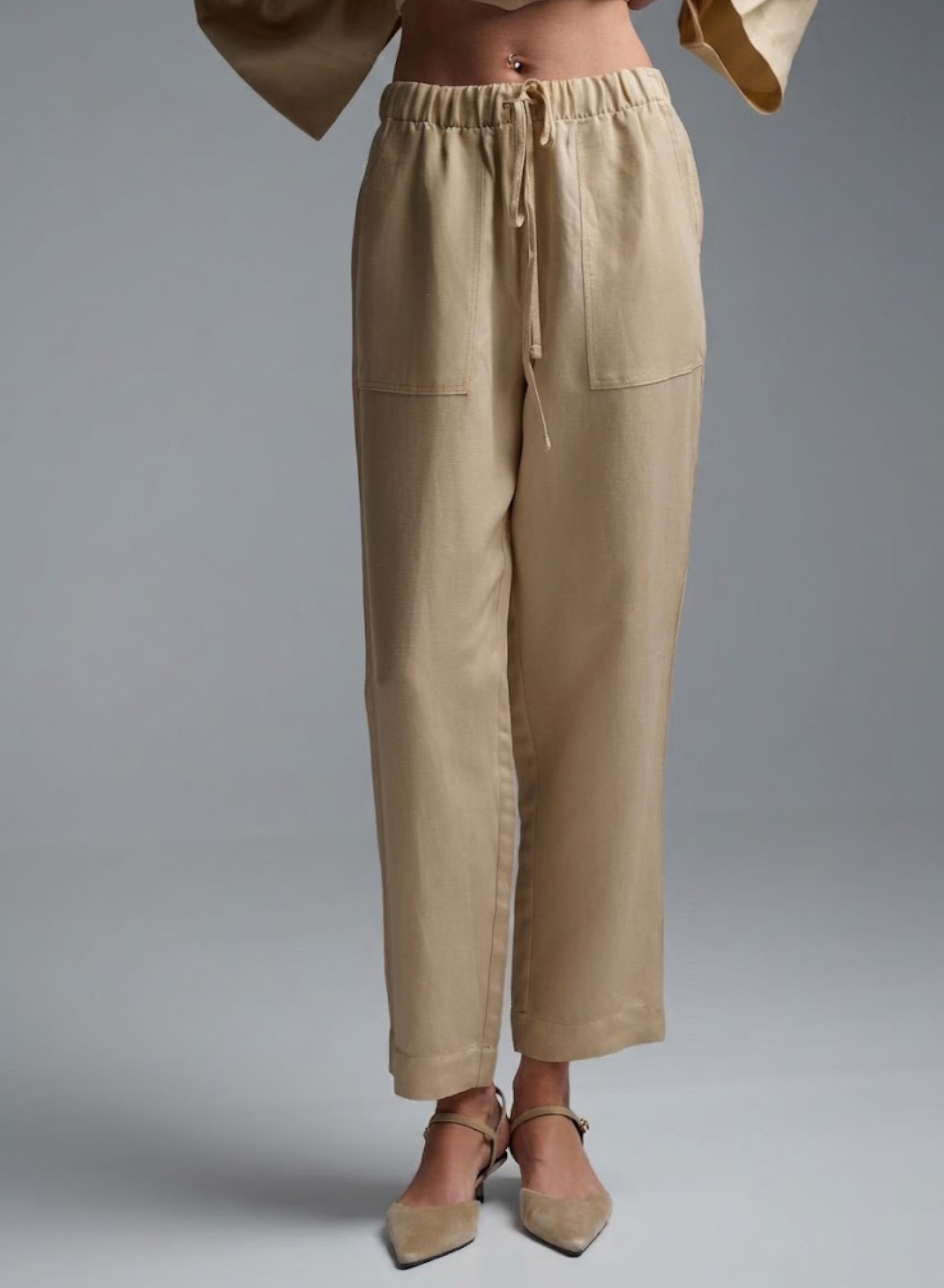 Beige Trousers with drawstring and elasticated waistband "ELIVETTE" Devotion Twins - 2
