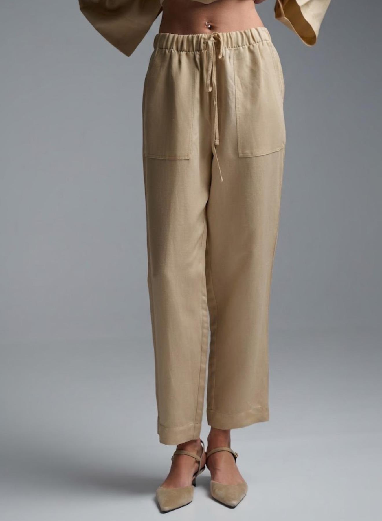 Beige Trousers with drawstring and elasticated waistband "ELIVETTE" Devotion Twins - 3