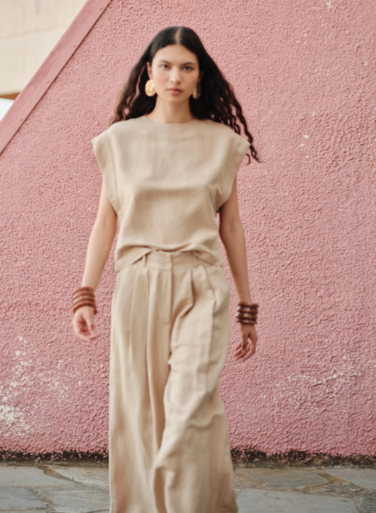 Μπεζ Παντελόνι με πιέτες "PETAL" Devotion Twins - 2