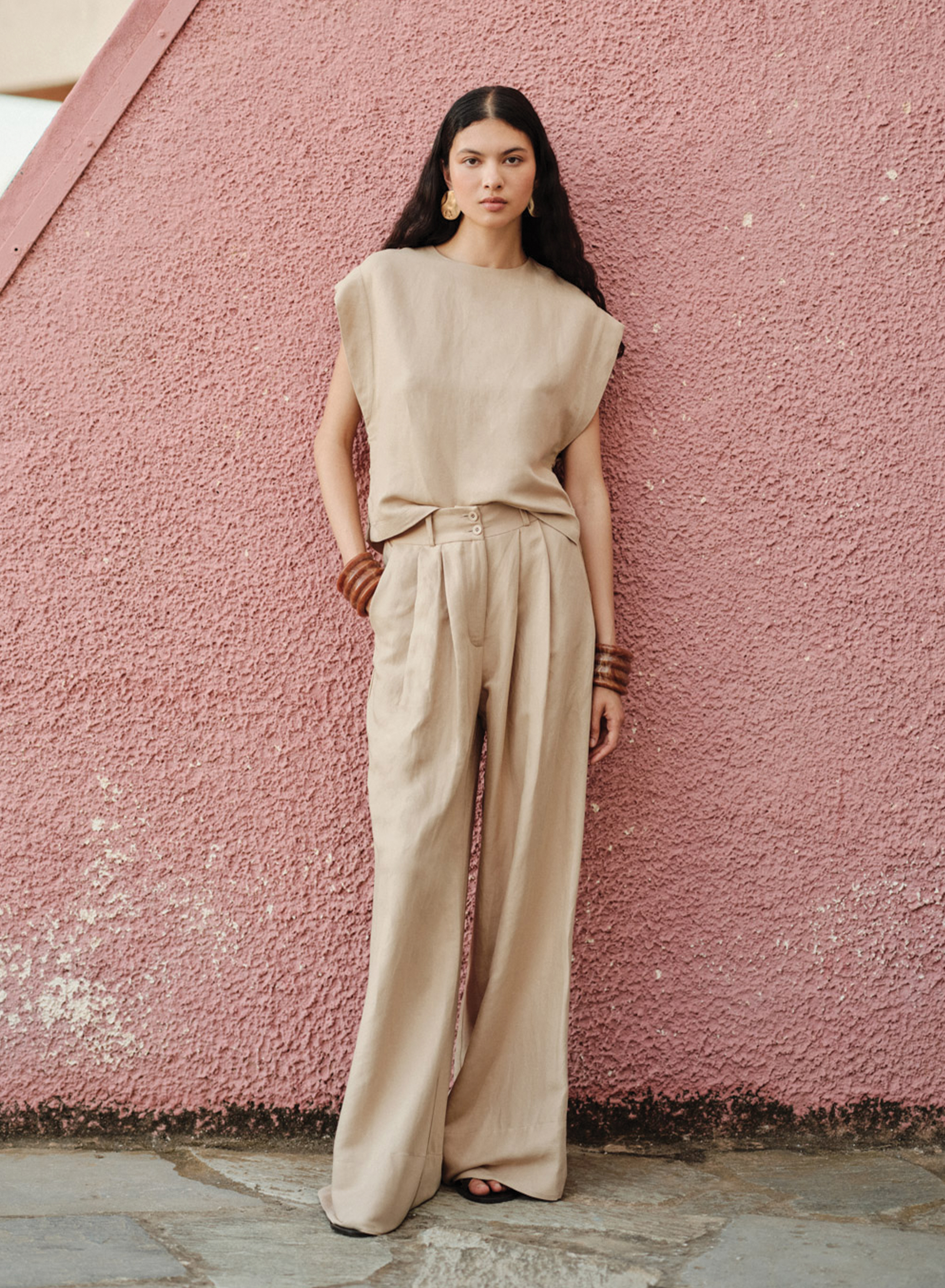 Μπεζ Παντελόνι με πιέτες "PETAL" Devotion Twins - 0