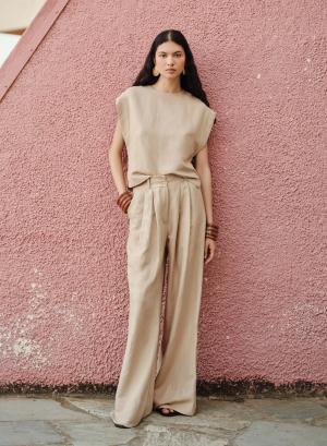 Μπεζ Παντελόνι με πιέτες "PETAL" Devotion Twins - 53899