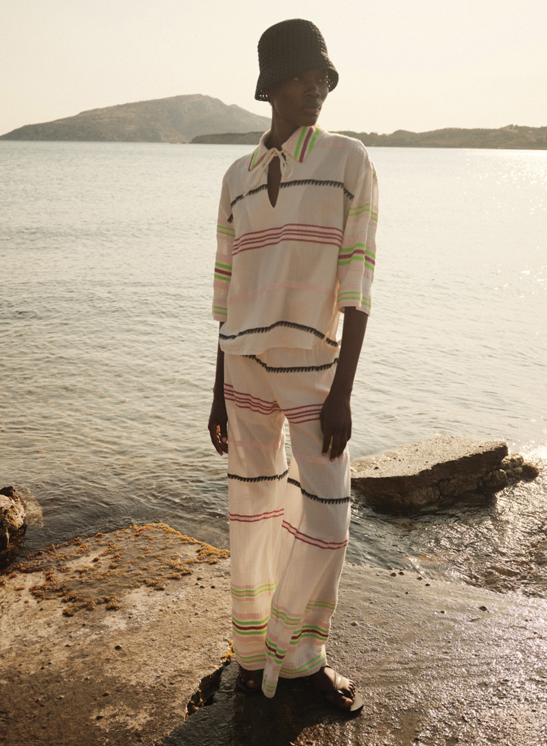 Off White Jacquard Pants "VELOURA" Devotion Twins - 2