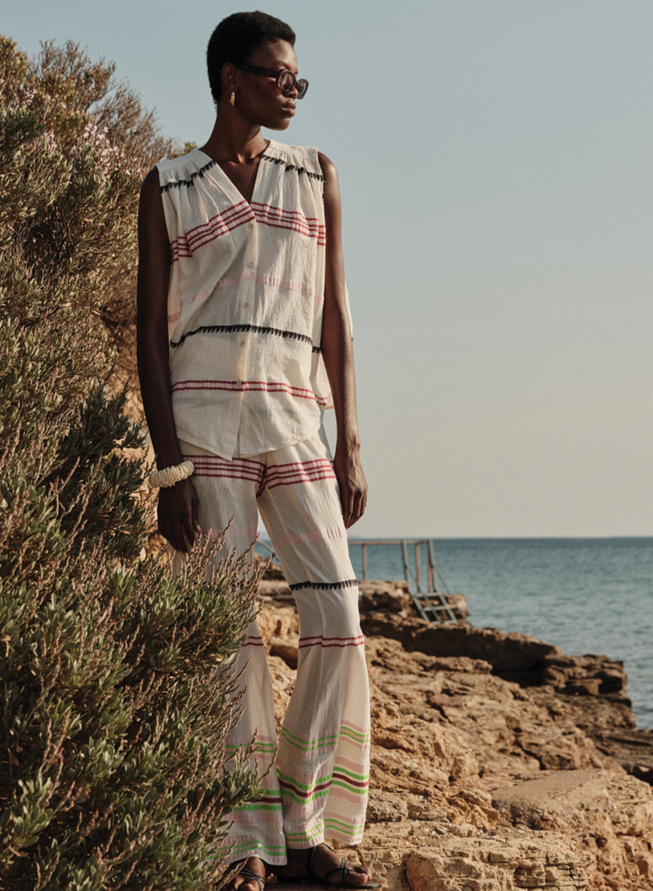 Off White Jacquard Pants "VELOURA" Devotion Twins - 4