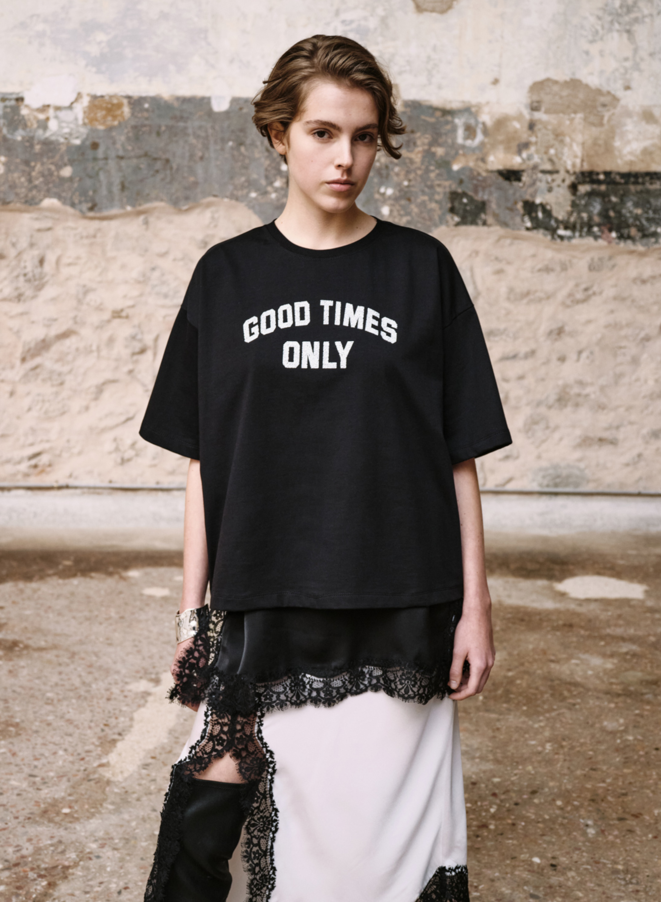 Black cotton T-Shirt with print "FRANCOICE" Devotion Twins - 5