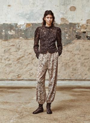 Beige lace Trousers with elasticated waistband and ankles "OPALINE" Devotion Twins - 64923