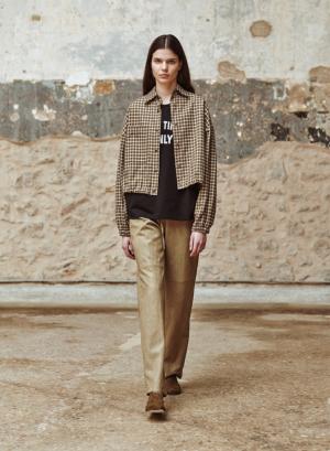 Beige eco leather Trousers with elasticated waistband with drawstring "CHARLOTTE" Devotion Twins - 64999