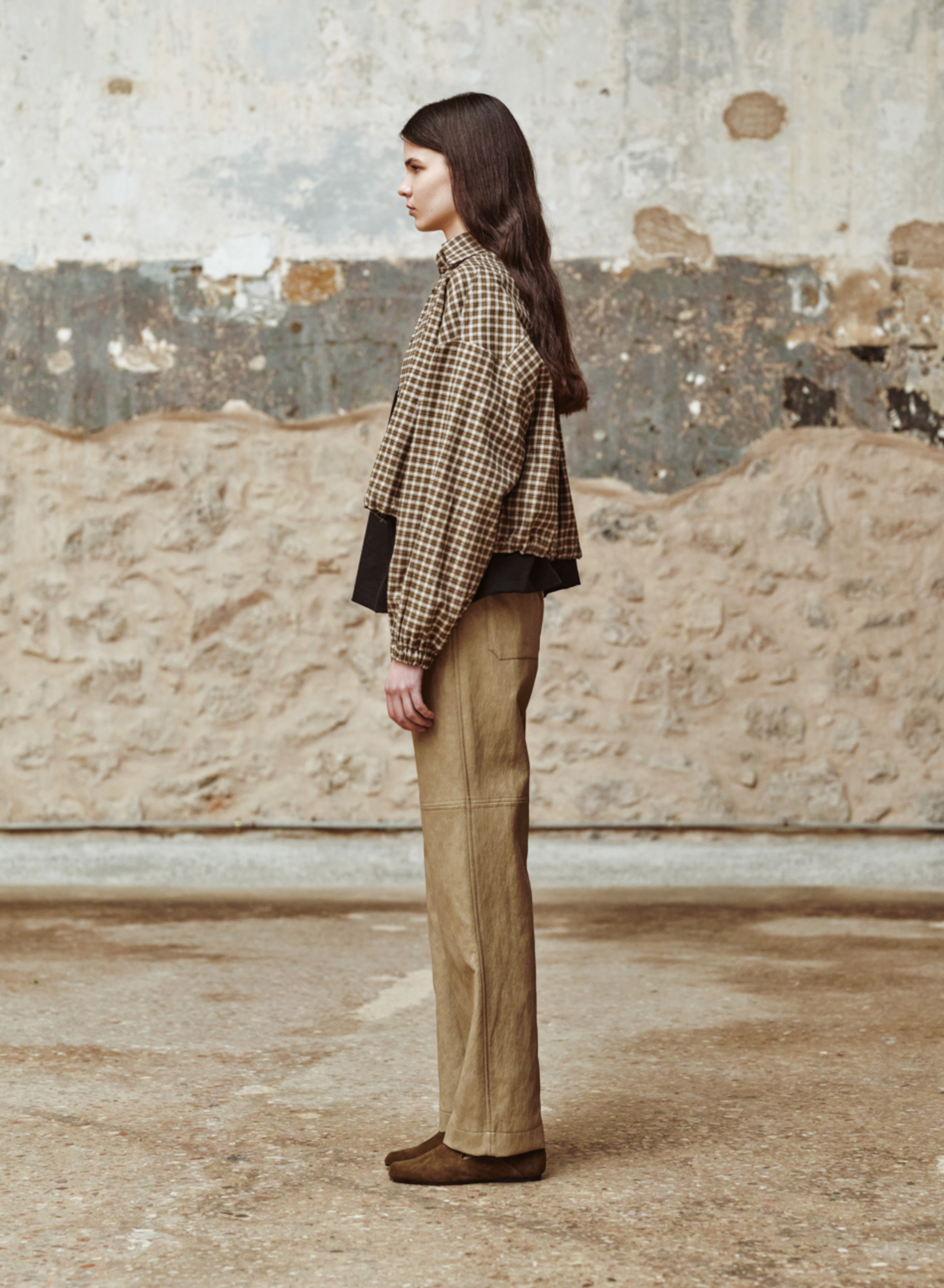 Beige eco leather Trousers with elasticated waistband with drawstring "CHARLOTTE" Devotion Twins - 2
