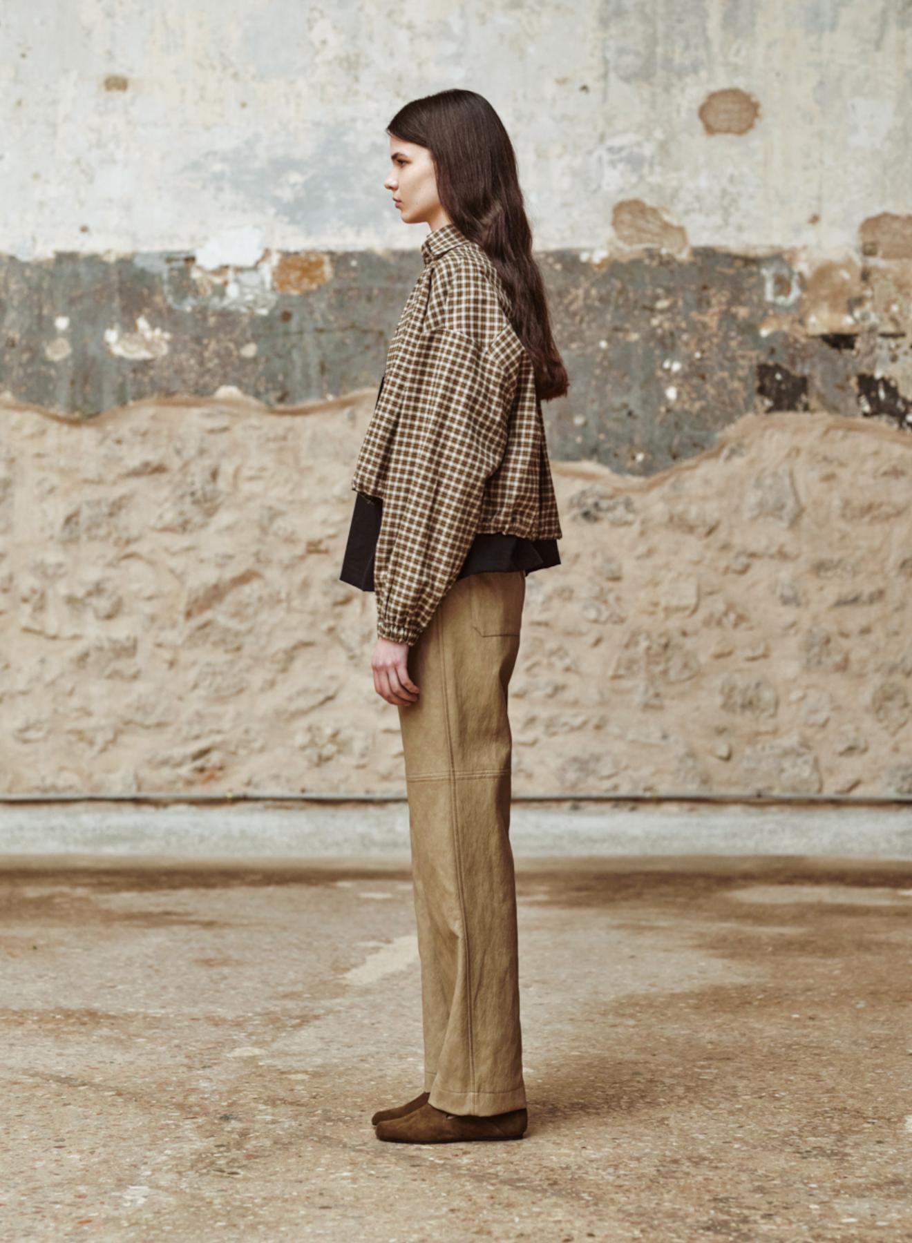 Beige eco leather Trousers with elasticated waistband with drawstring "CHARLOTTE" Devotion Twins - 3