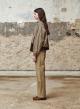 Beige eco leather Trousers with elasticated waistband with drawstring "CHARLOTTE" Devotion Twins - 2