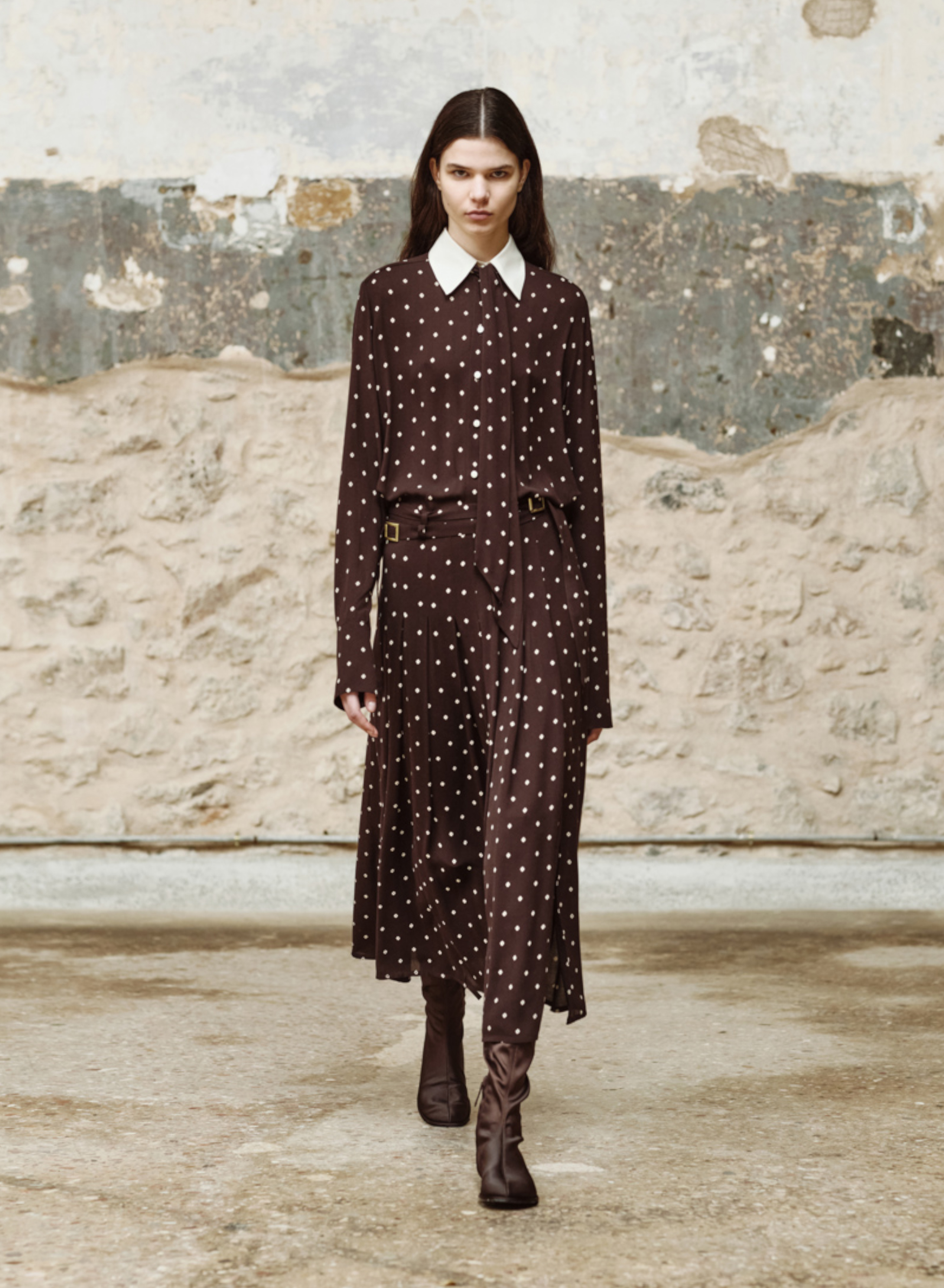 Chocolate printed Skirt with pleats and with belt "ELANCE" Devotion Twins - 0