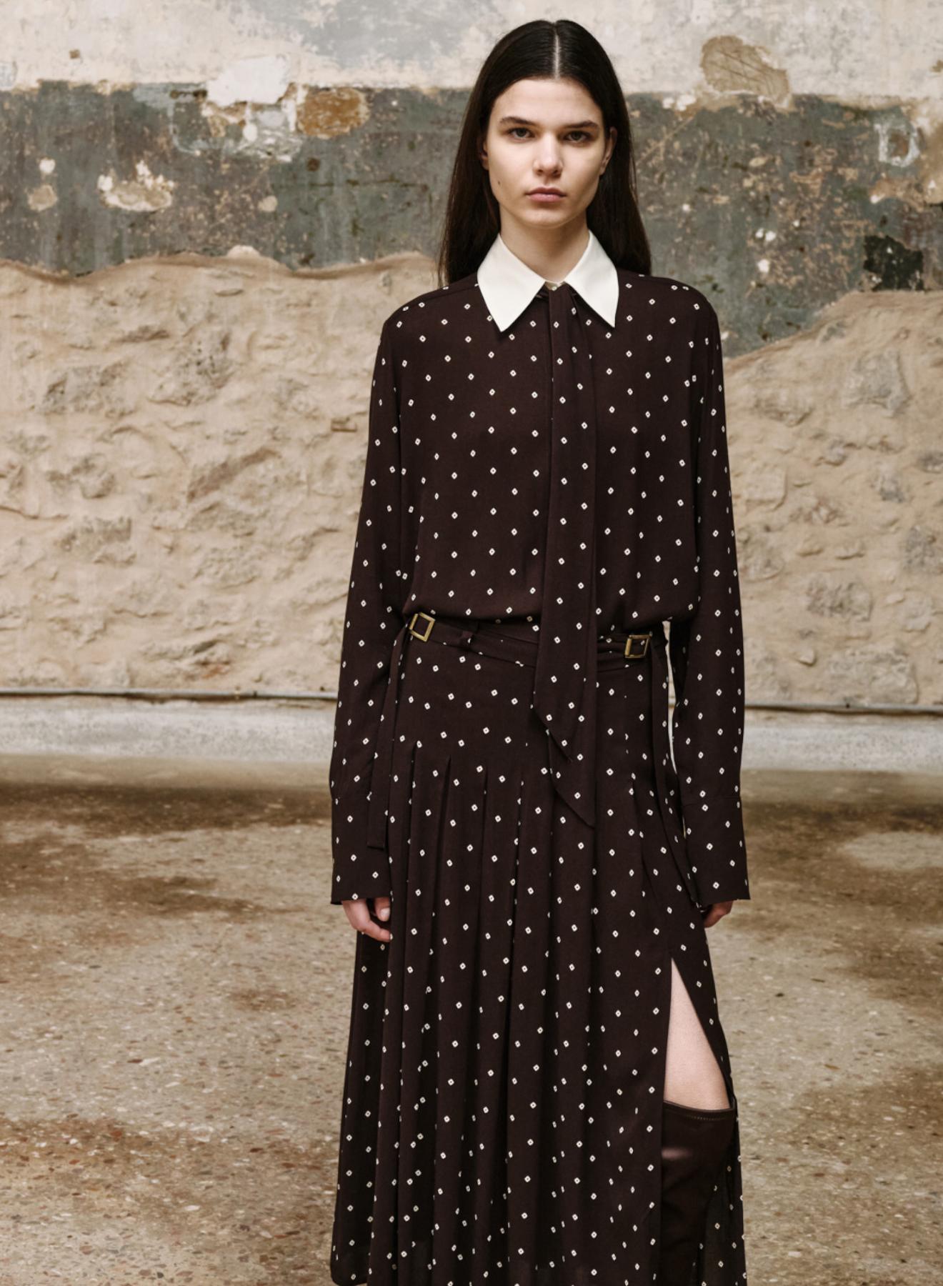Chocolate printed Skirt with pleats and with belt "ELANCE" Devotion Twins - 2