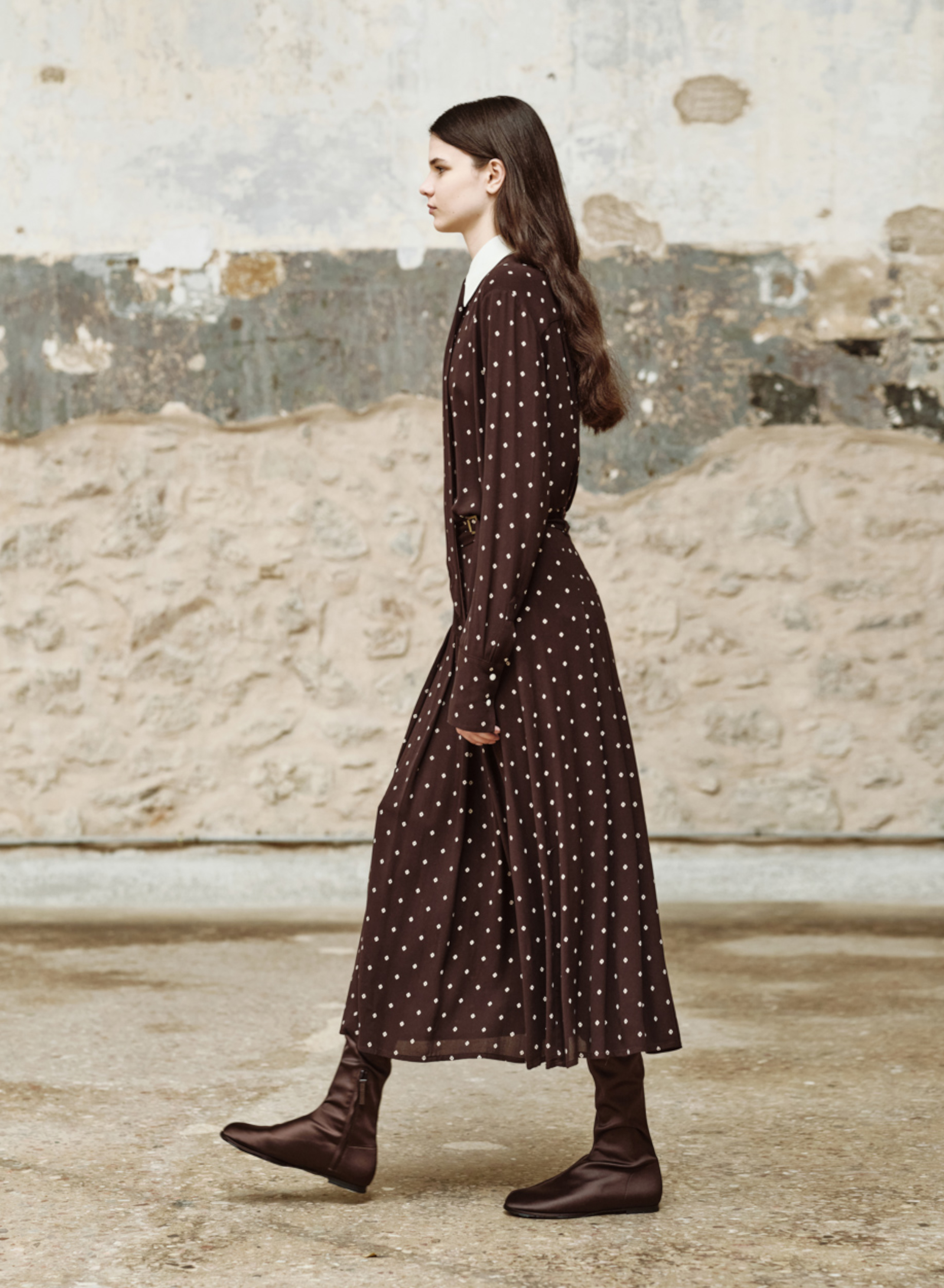 Chocolate printed Skirt with pleats and with belt "ELANCE" Devotion Twins - 2
