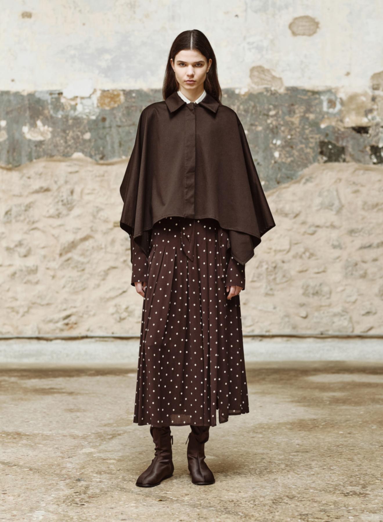 Chocolate printed Skirt with pleats and with belt "ELANCE" Devotion Twins - 5