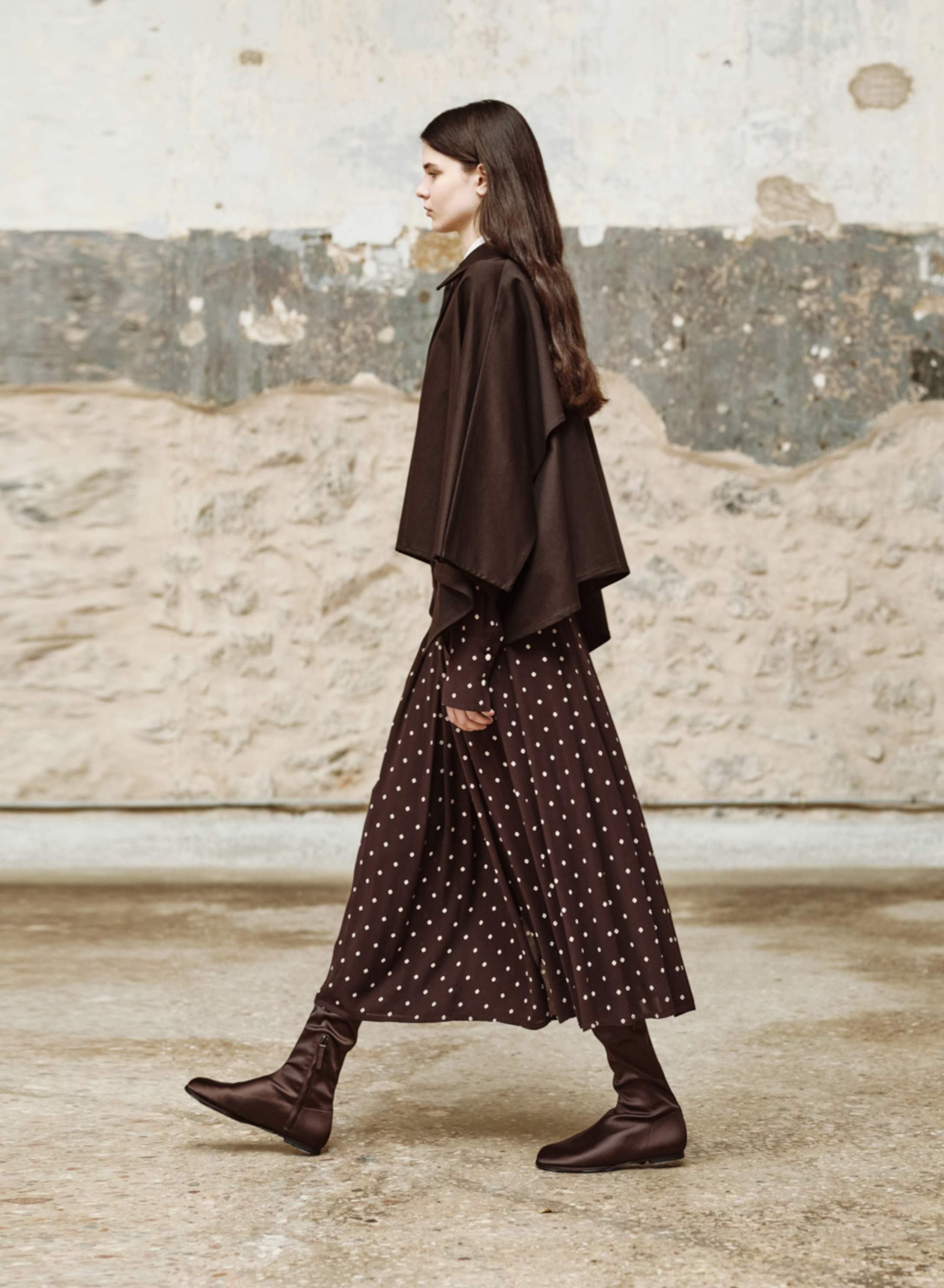 Chocolate printed Skirt with pleats and with belt "ELANCE" Devotion Twins - 5