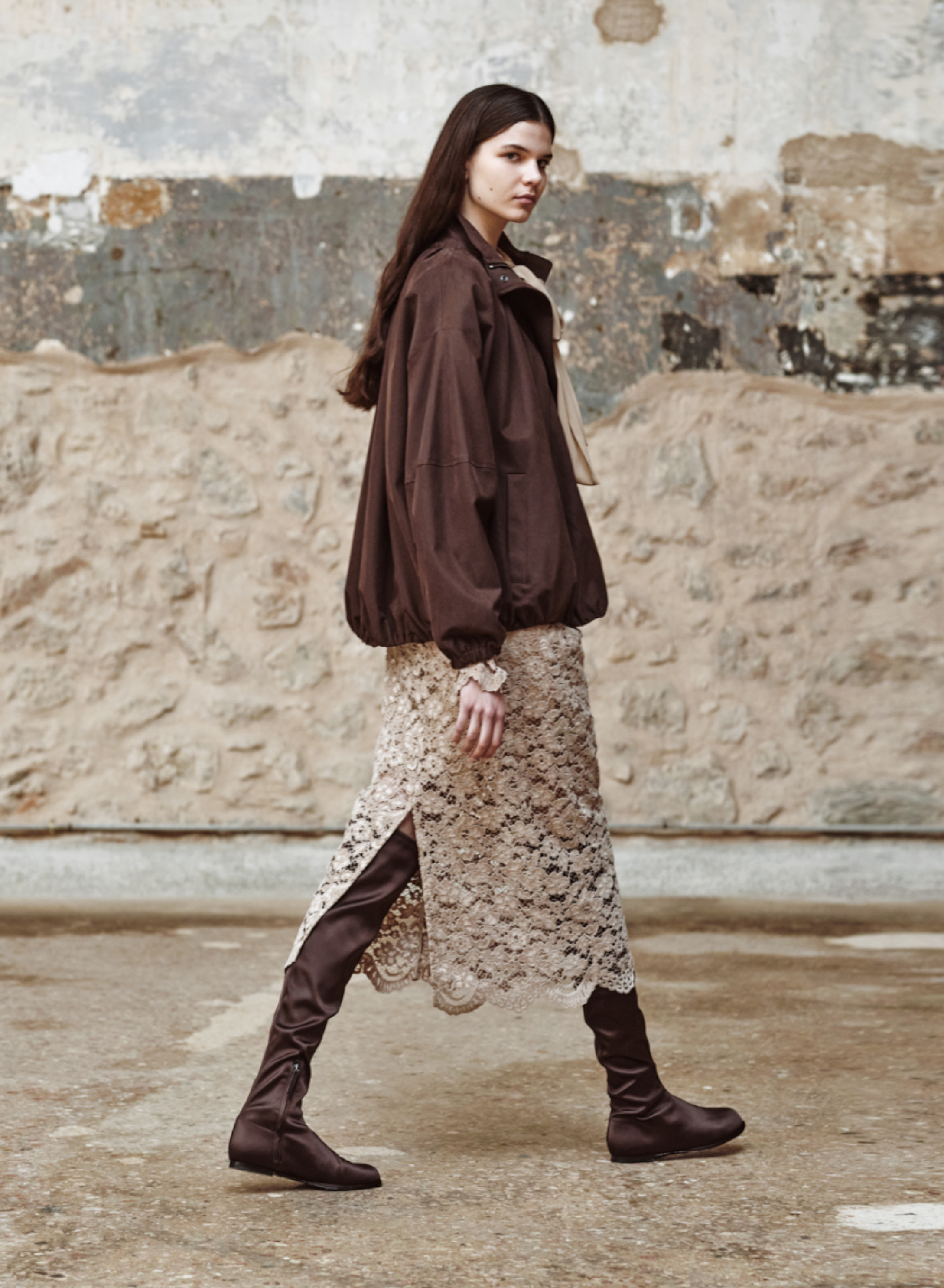 Beige lace Skirt with elasticated waistband with drawstring "AMBRELLE" Devotion Twins - 5