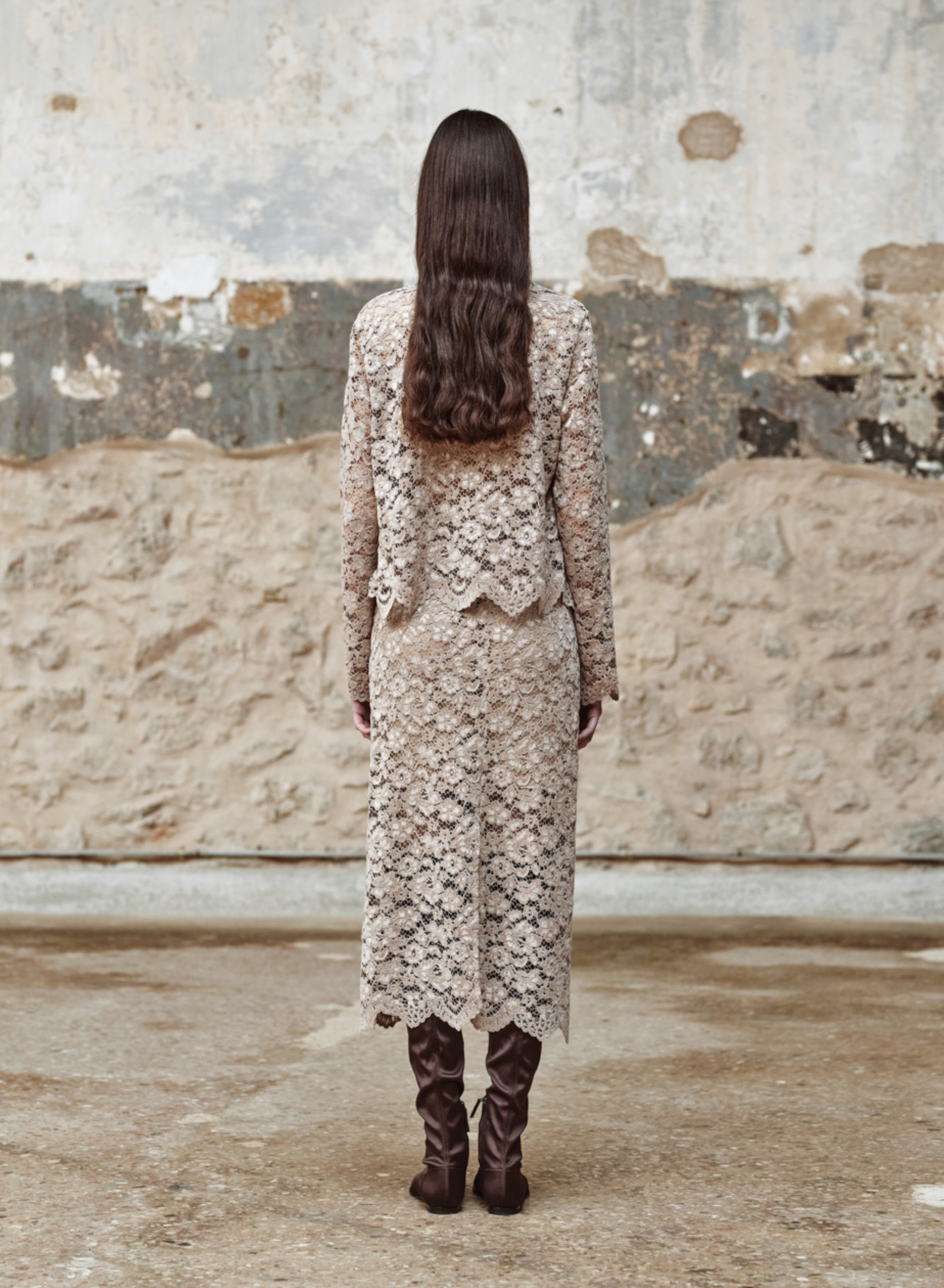 Beige lace Skirt with elasticated waistband with drawstring "AMBRELLE" Devotion Twins - 3