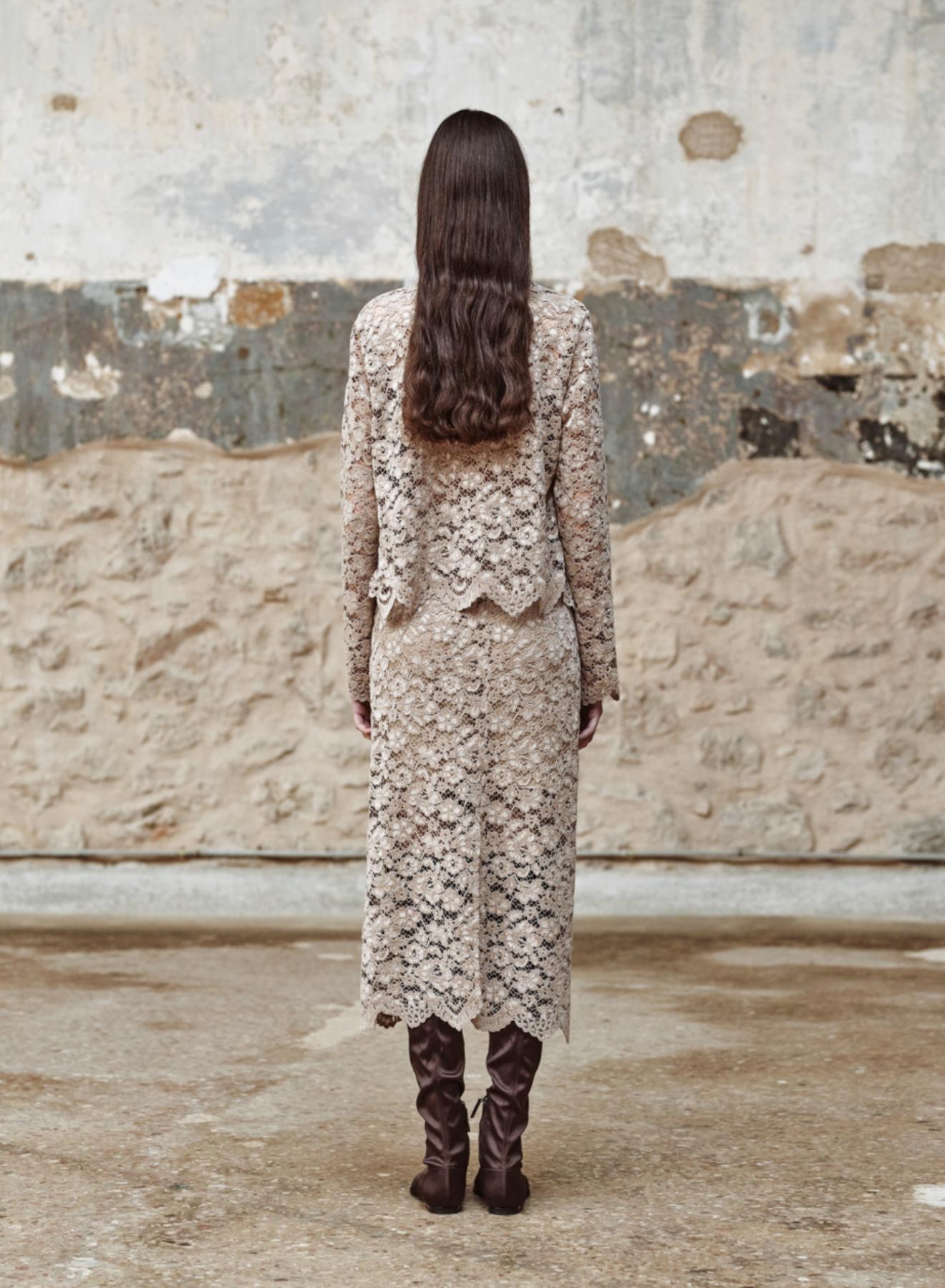 Beige lace Skirt with elasticated waistband with drawstring "AMBRELLE" Devotion Twins - 4