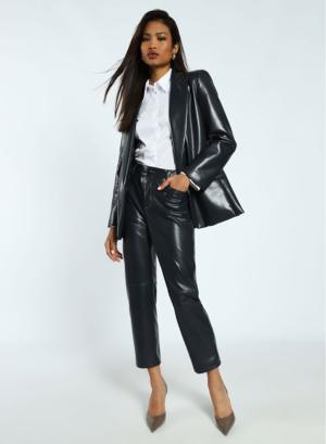 Cropped high-waisted faux leather straight-leg trousers - 21146
