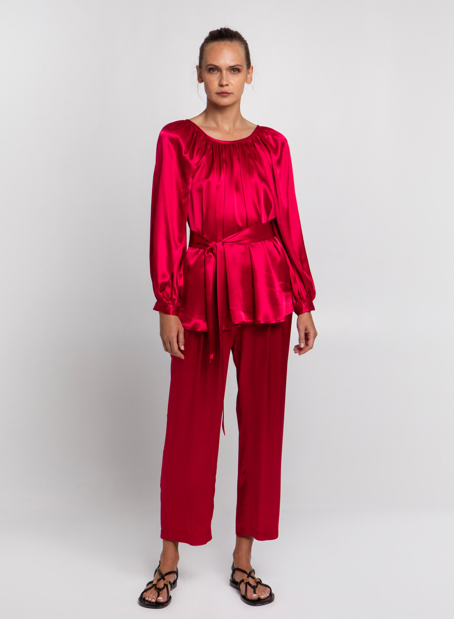 Cherry silky touch Παντελόνι με πιέτες και με λάστιχο στη μέση Greek Archaic Kori - 0