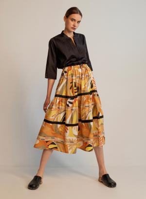 Βαμβακερή φούστα με τύπωμα και λάστιχο στη μέση - 18058