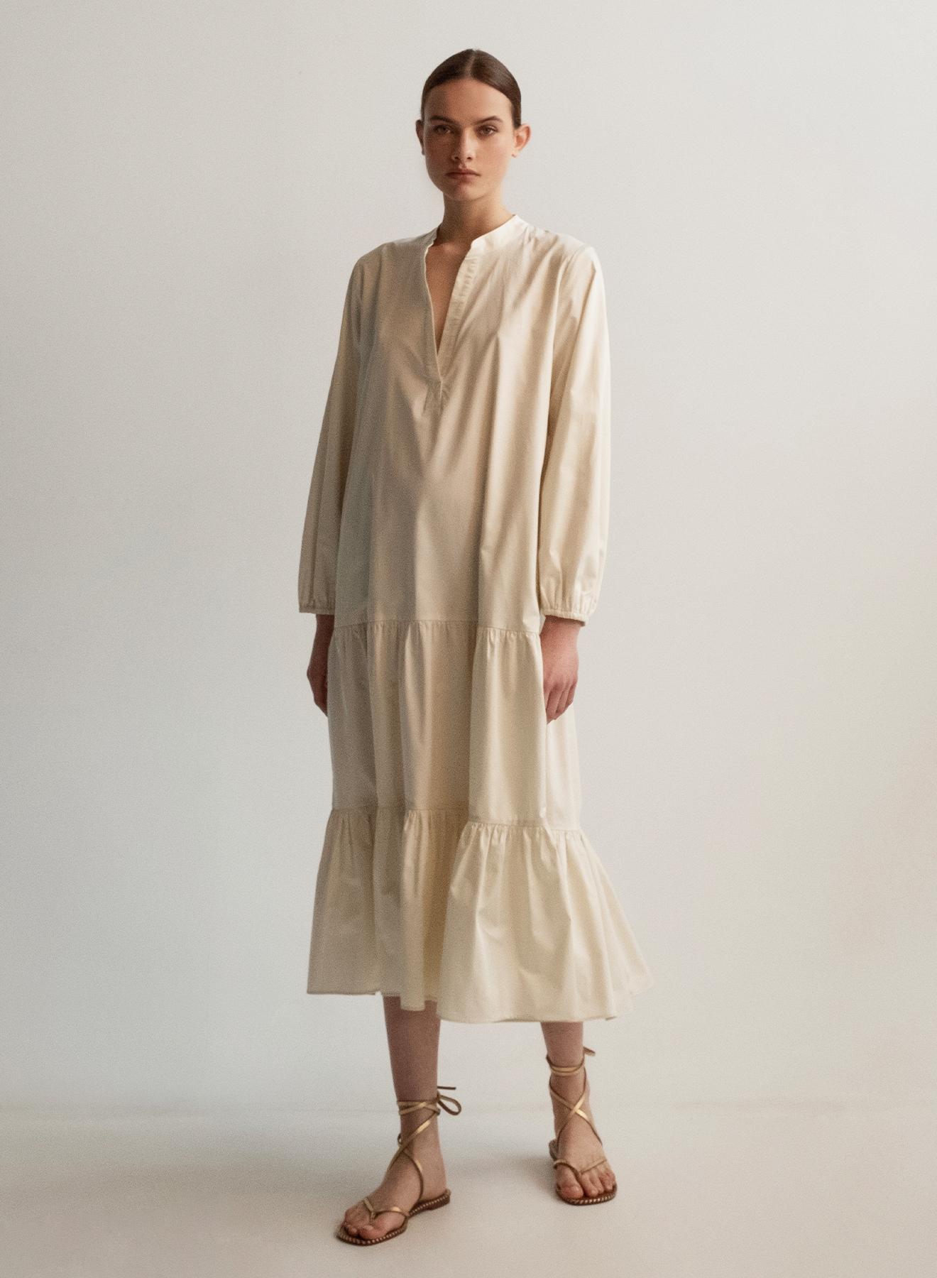 Φόρεμα βαμβακερό μακρύ με μακριά μανίκια - 1