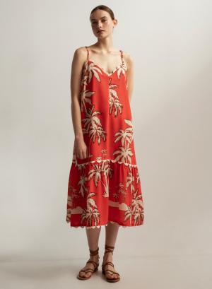 Linen dress with straps and palm trees - 19841
