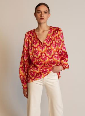 Blouse with flowers print and long sleeves - 19786