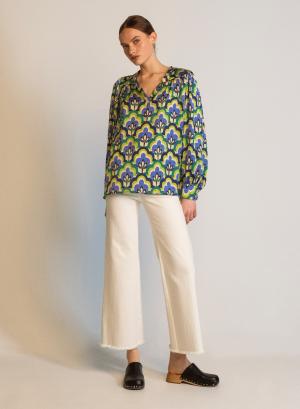 Blouse with flowers print and long sleeves - 19797
