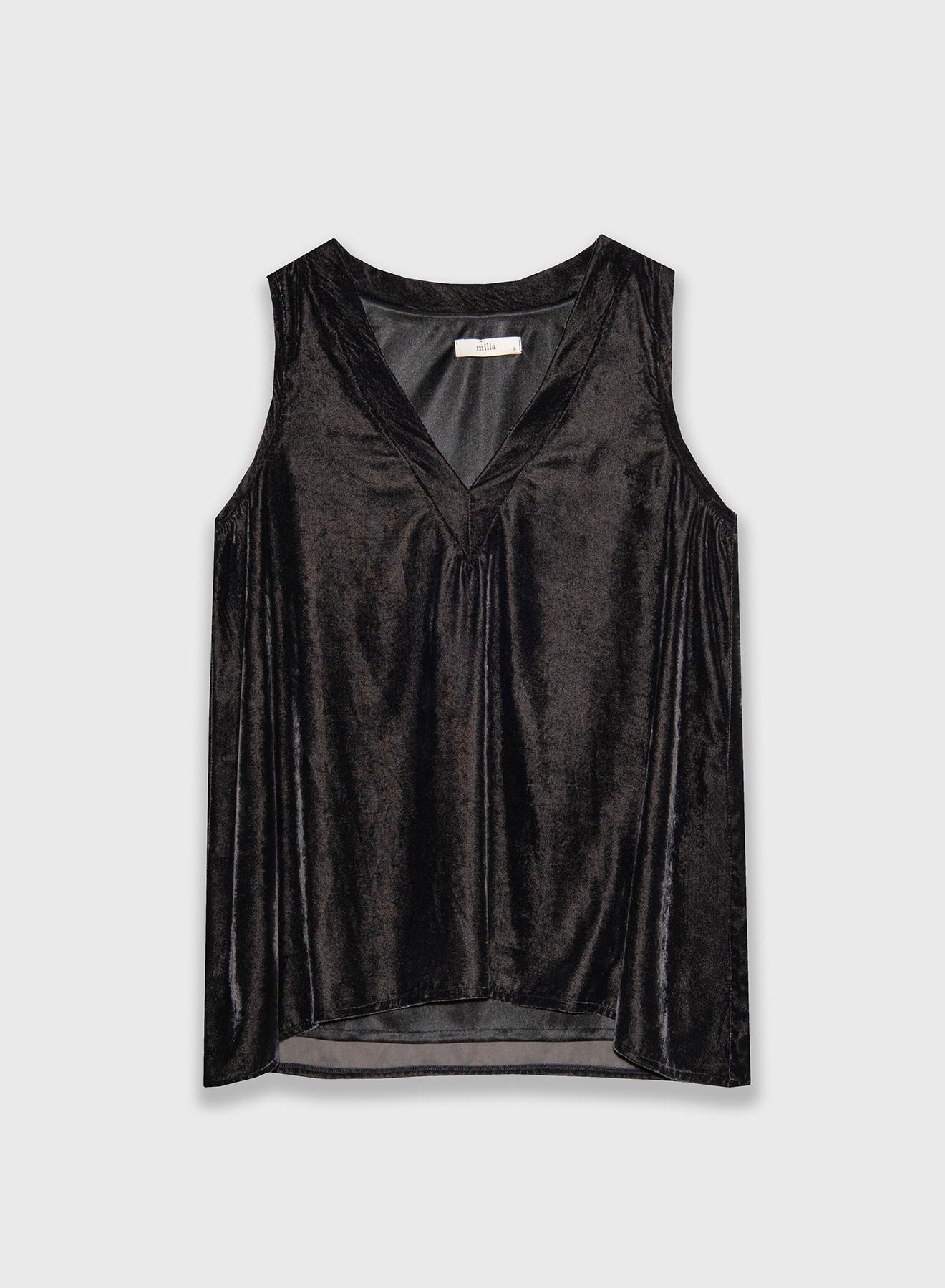 Anthracite sleeveless velvet Top with V neckline Milla - 1