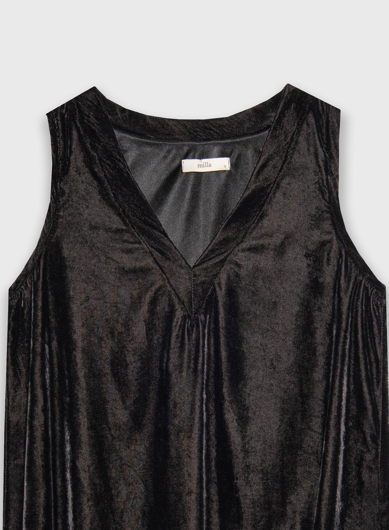 Anthracite sleeveless velvet Top with V neckline Milla - 2