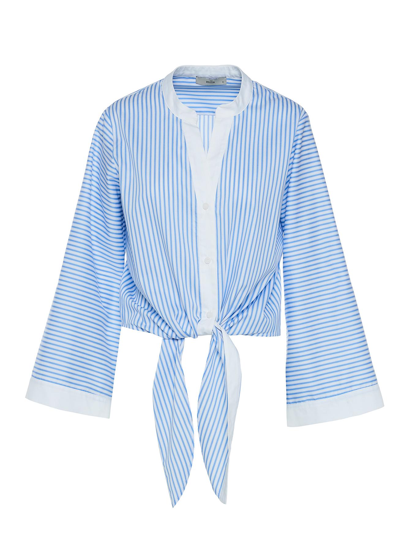 Light Blue-White tie front Shirt with stripes Milla - 1