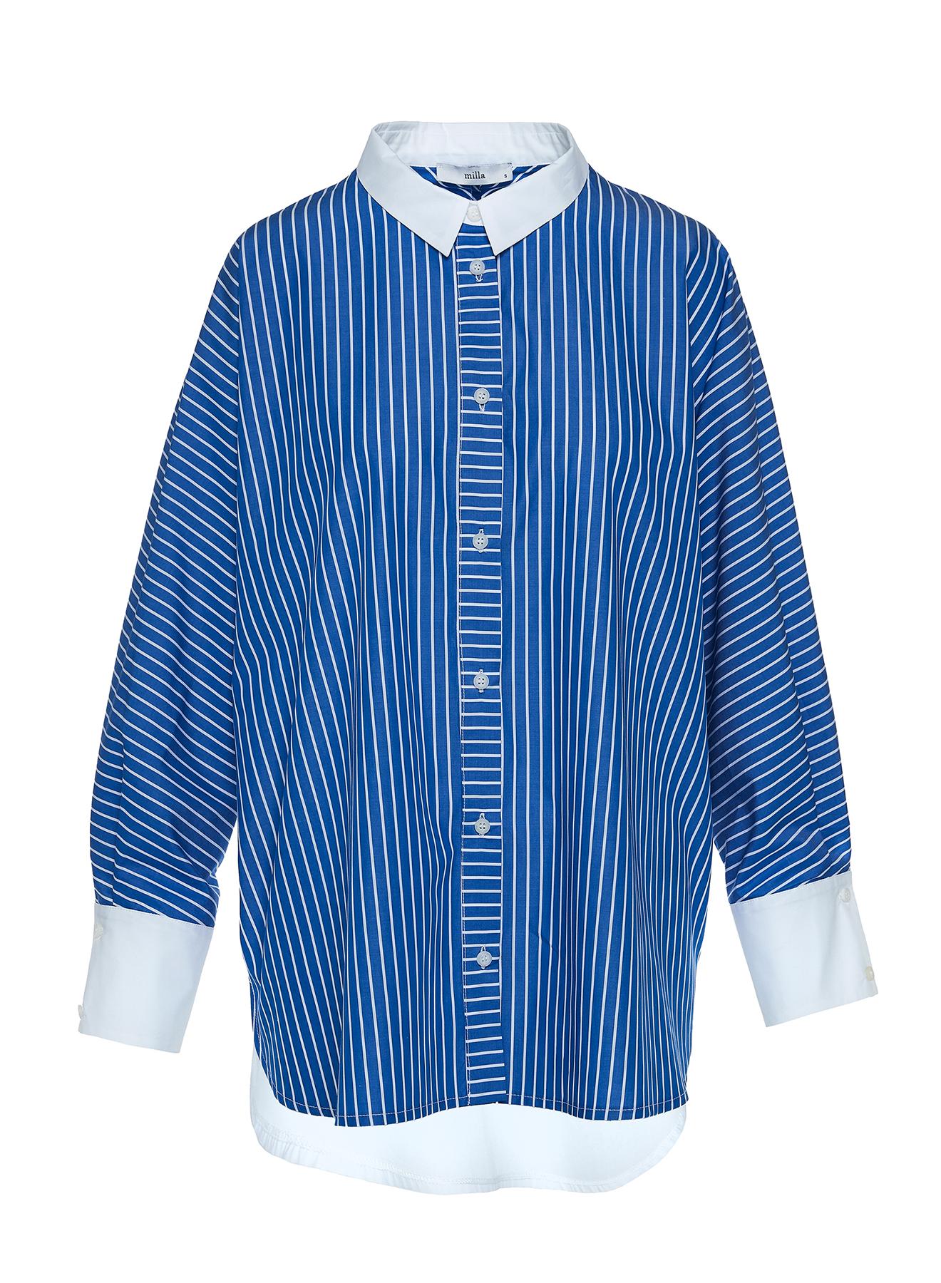 Dark Blue-White asymmetrical Shirt with stripes Milla - 1