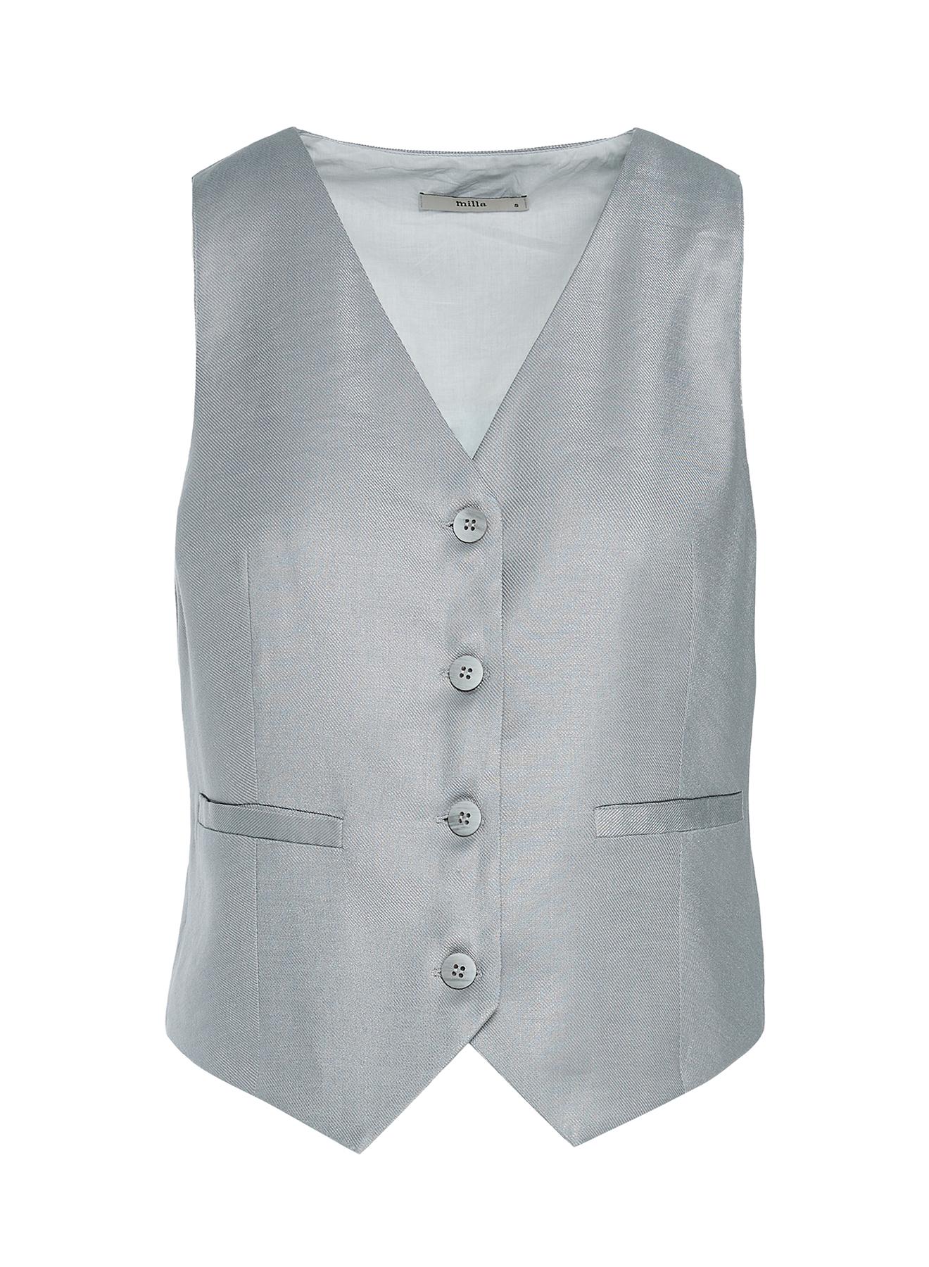 Light Grey Vest with V neckline and buttons Milla - 4