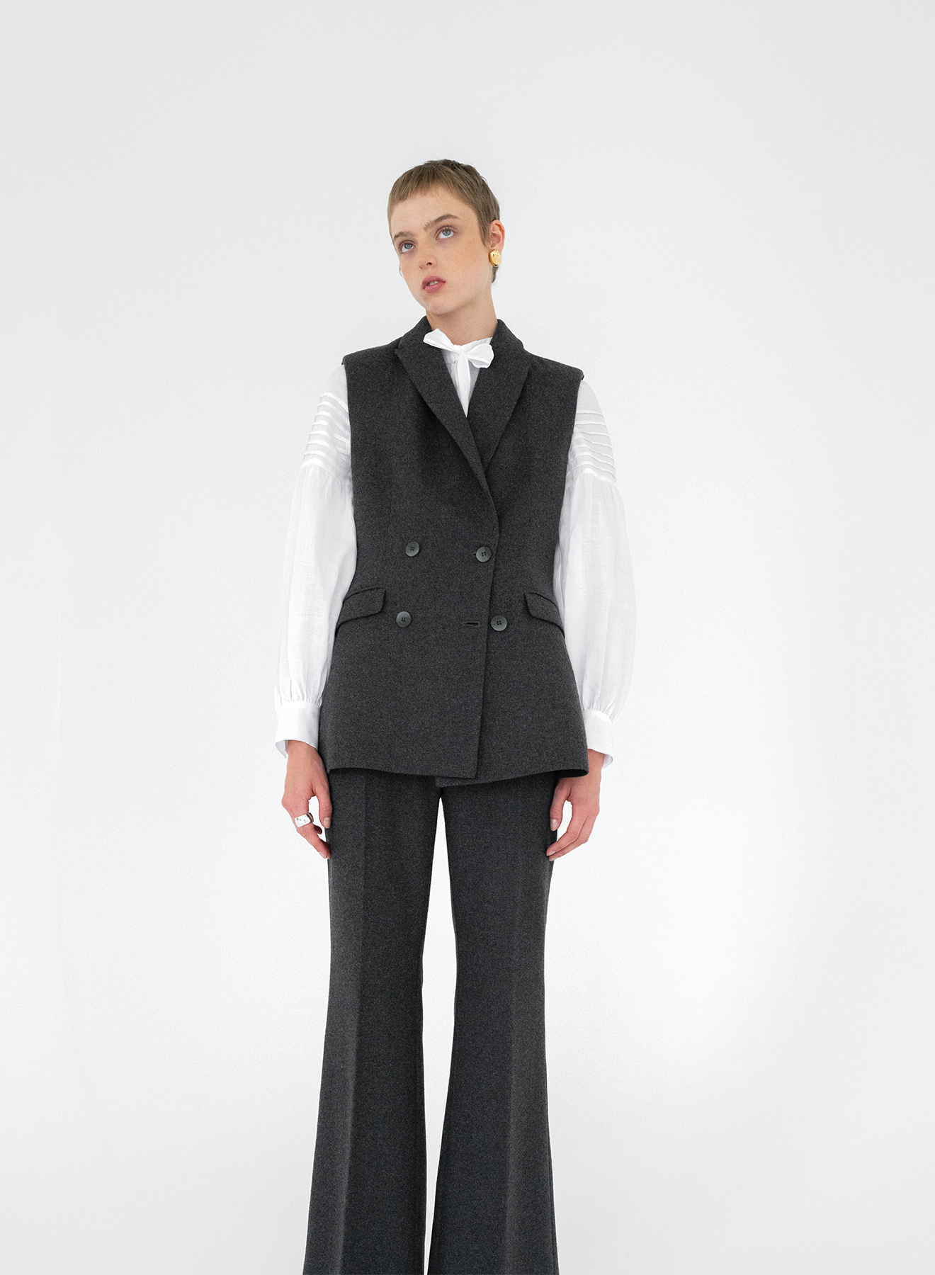 Grey long double breasted Vest with lapels Milla - 0