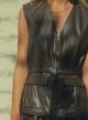 Chocolate eco leather Vest with belt and with patch pockets Milla - 2