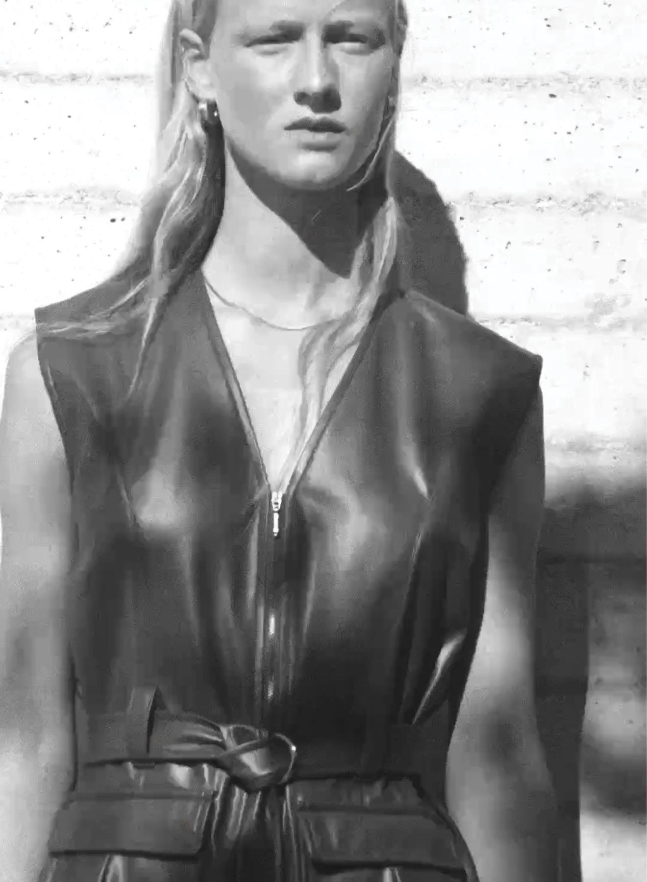 Chocolate eco leather Vest with belt and with patch pockets Milla - 4