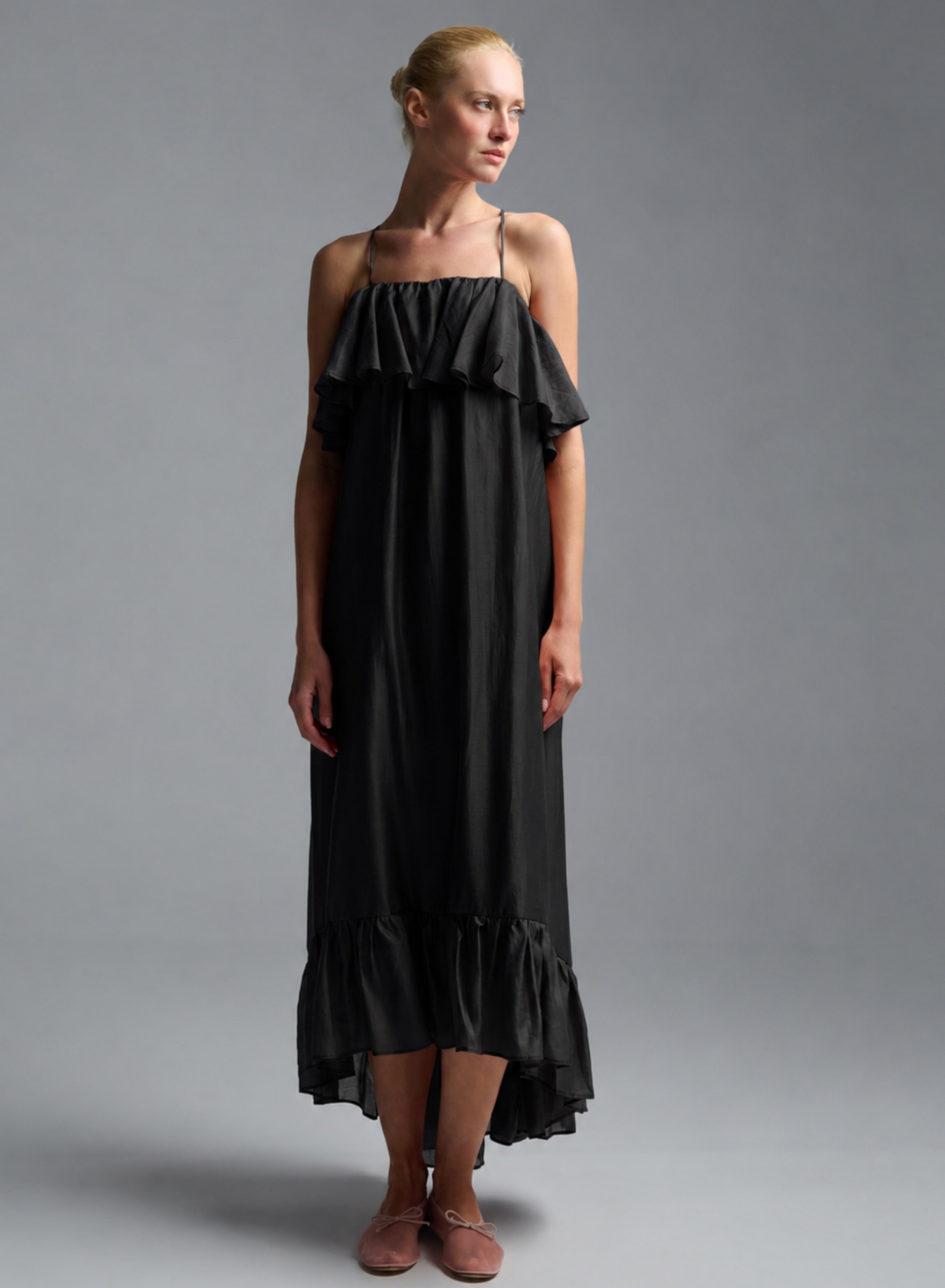 Black Dress with straps and with ruffles "AURA" Devotion Twins - 2