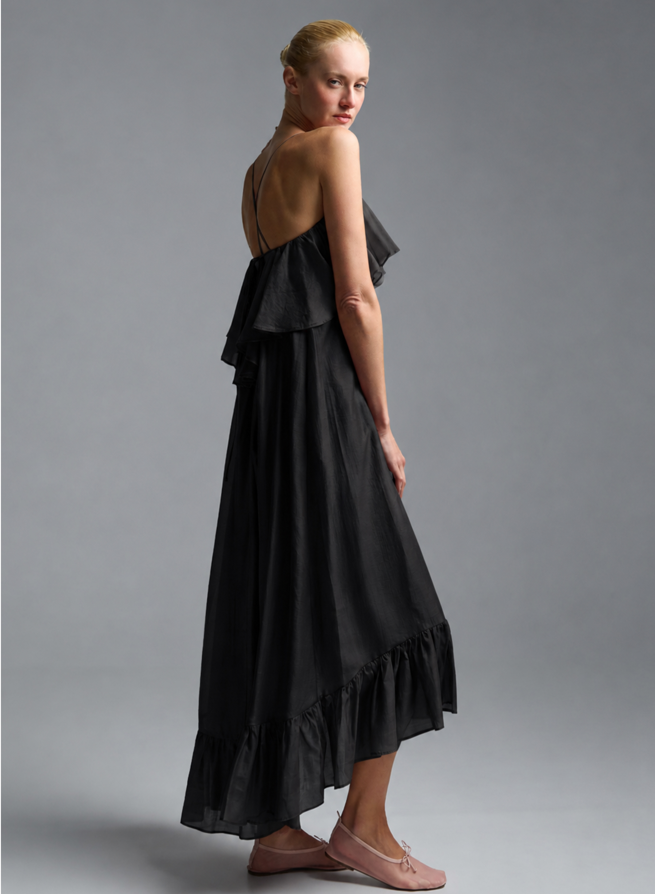 Black Dress with straps and with ruffles "AURA" Devotion Twins - 1