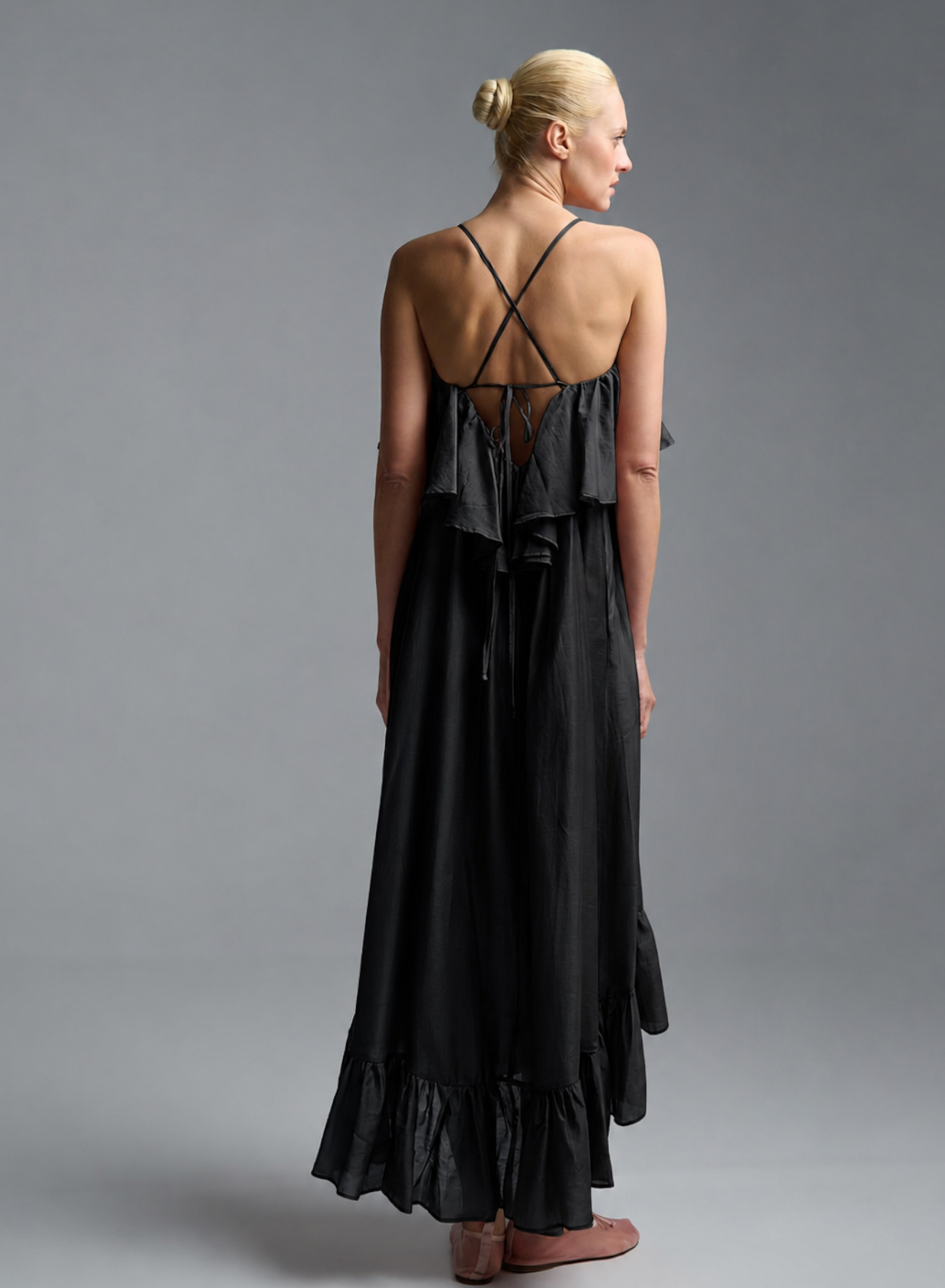 Black Dress with straps and with ruffles "AURA" Devotion Twins - 3