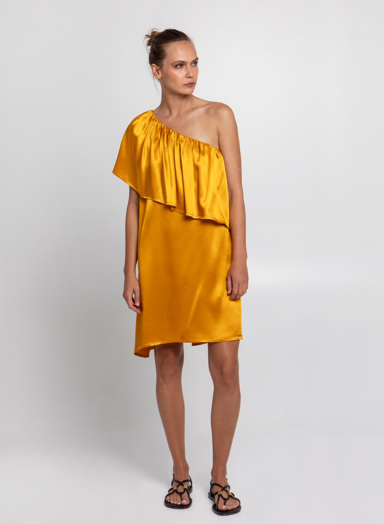 Amber silky touch Dress with one shoulder and ruffles Archaic Kori - 1