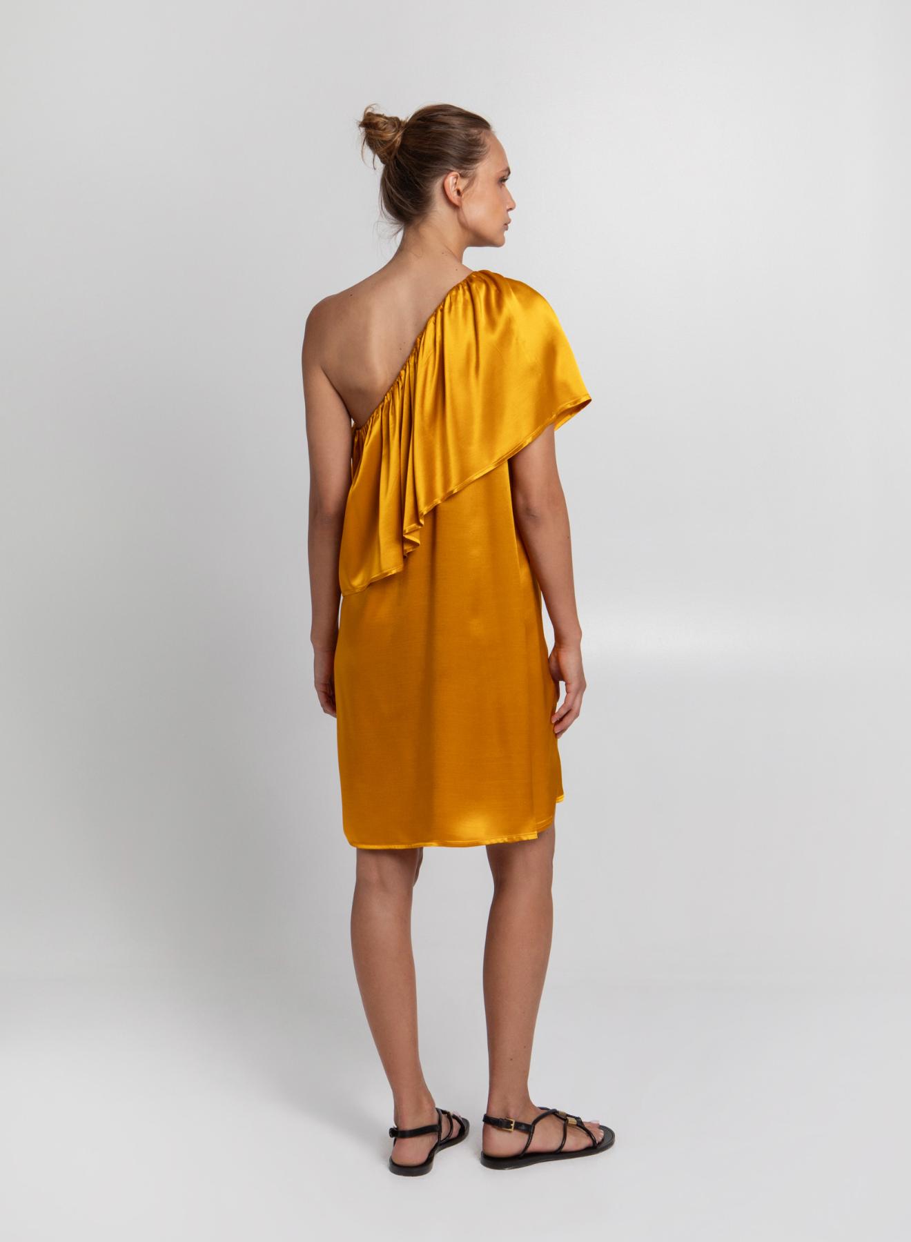 Amber silky touch Dress with one shoulder and ruffles Archaic Kori - 4