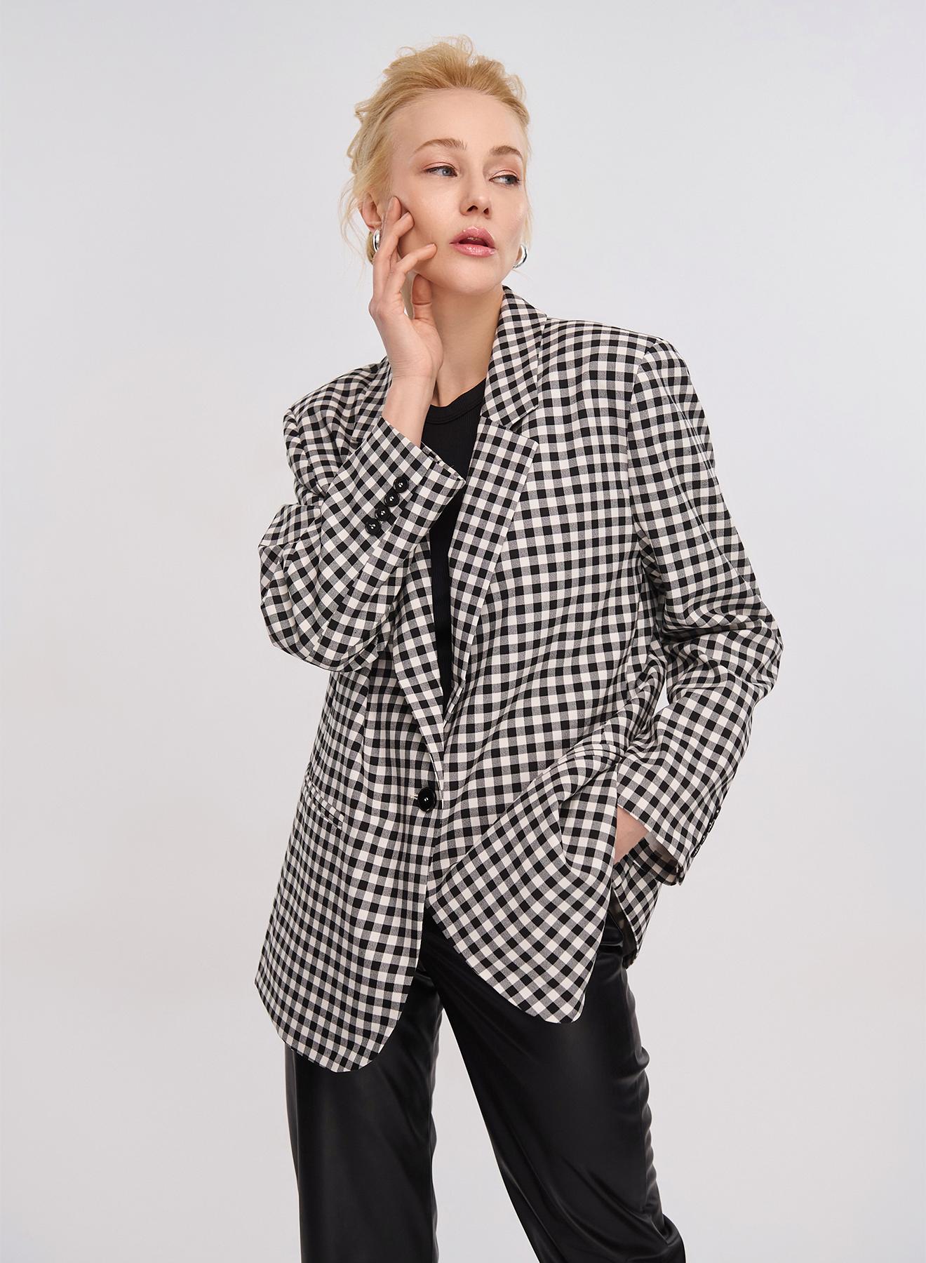 Black/White plaid, relaxed fit Jacket Vicolo - 1
