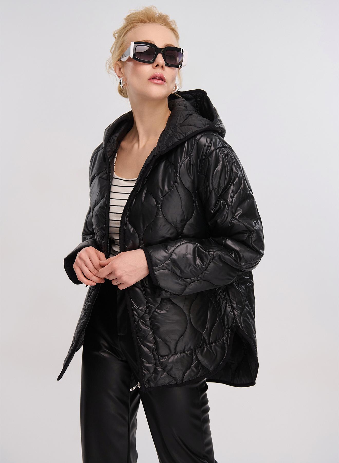 Black water-repellent padded jacket with hood La Liberta - 2