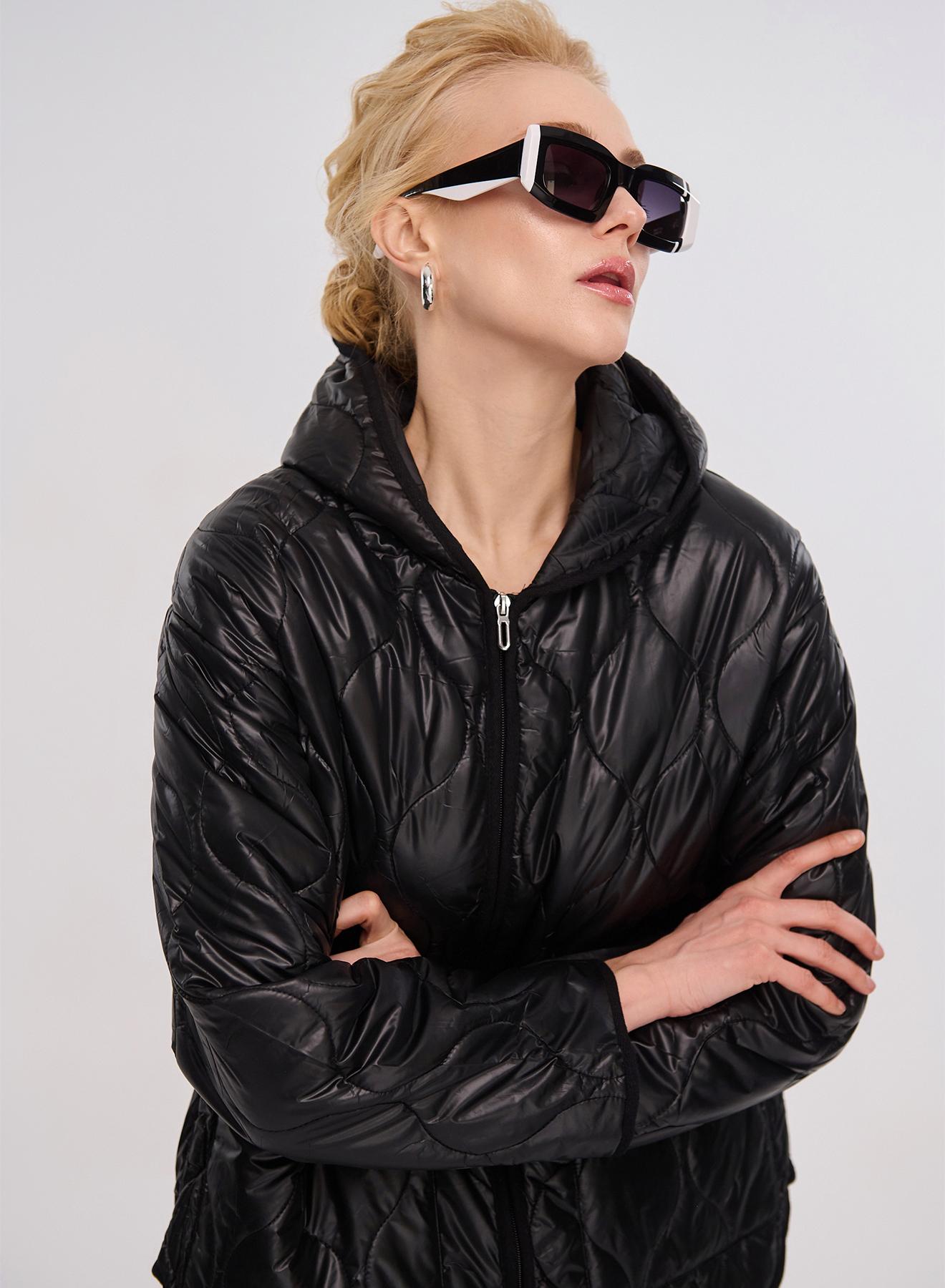 Black water-repellent padded jacket with hood La Liberta - 4