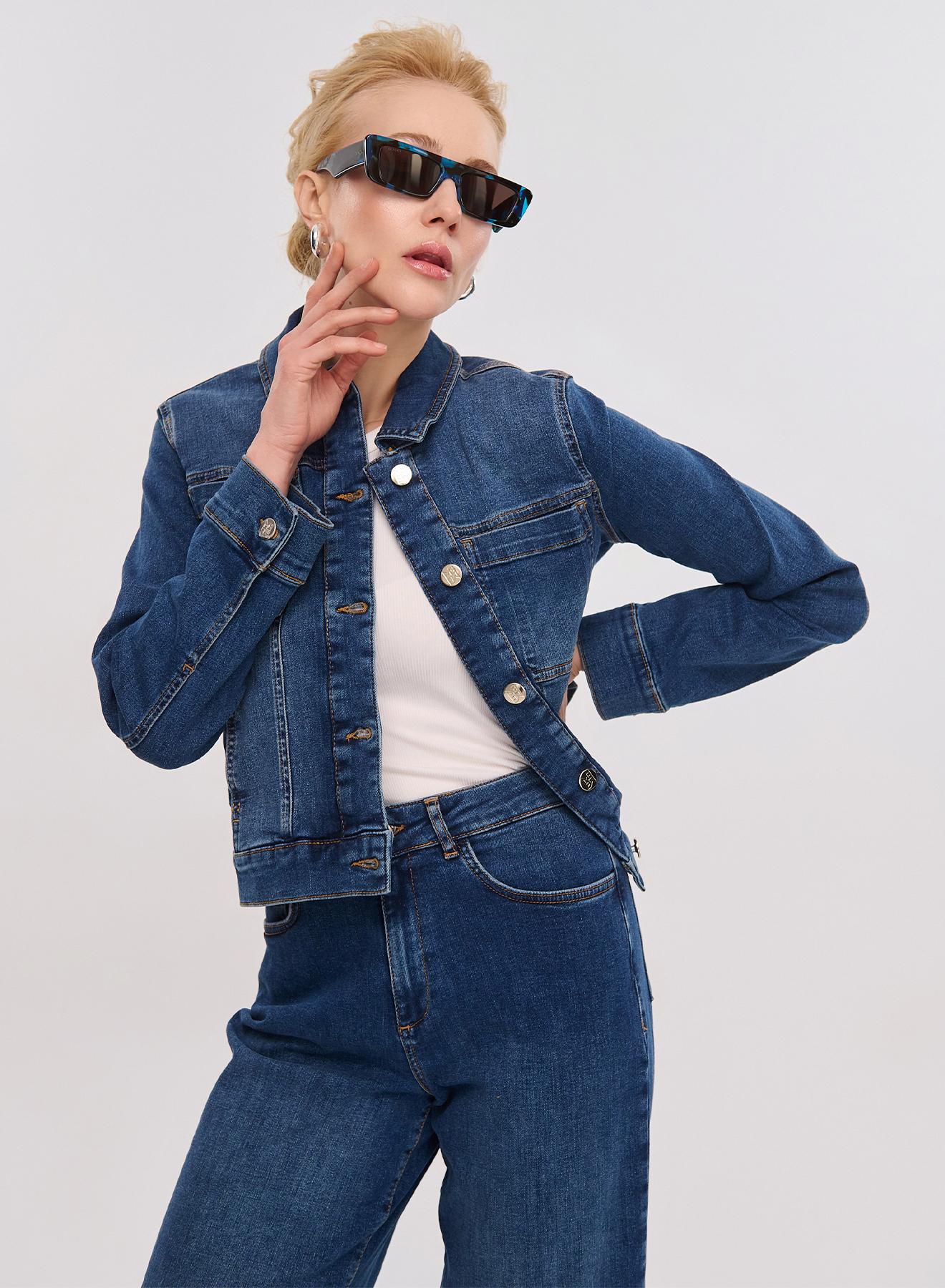 Blue stretch cotton Denim Jacket, straight fit Emme Marella - 4