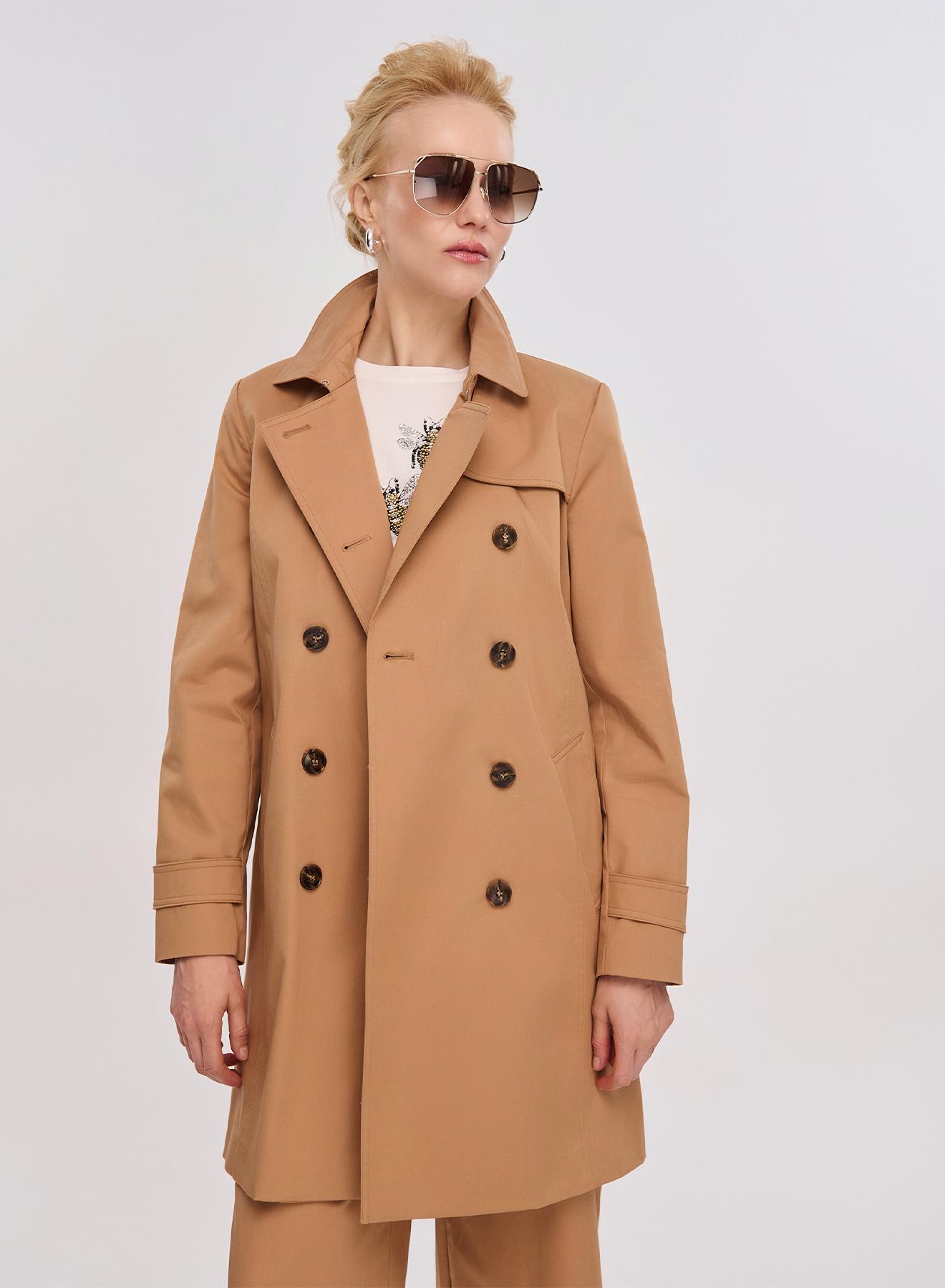 Camel Double-breasted water proof short trench coat Emme Marella - 4