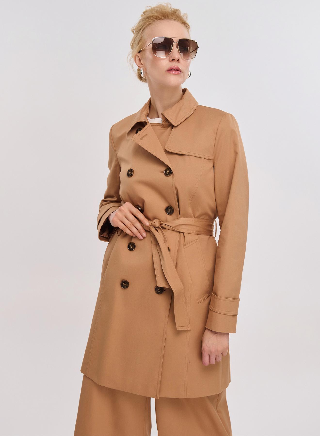 Camel Double-breasted water proof short trench coat Emme Marella - 5