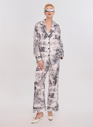 White/Black silky touch Set Jacket-Trousers with print Lara - 34061